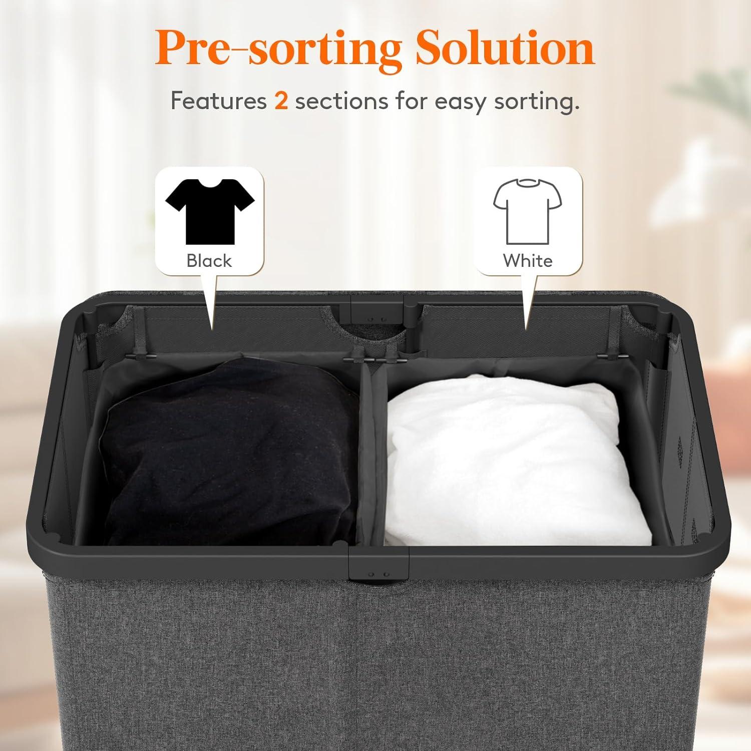 image:imageLifewit 165L Laundry Basket with Lid Large Laundry Hamper with Plastic Handles and Removable Bag Foldable Tall Dirty Clothes Hampers for Laundry for Laundry Room Bedroom Bathroom Dorm BeigeDark Gray