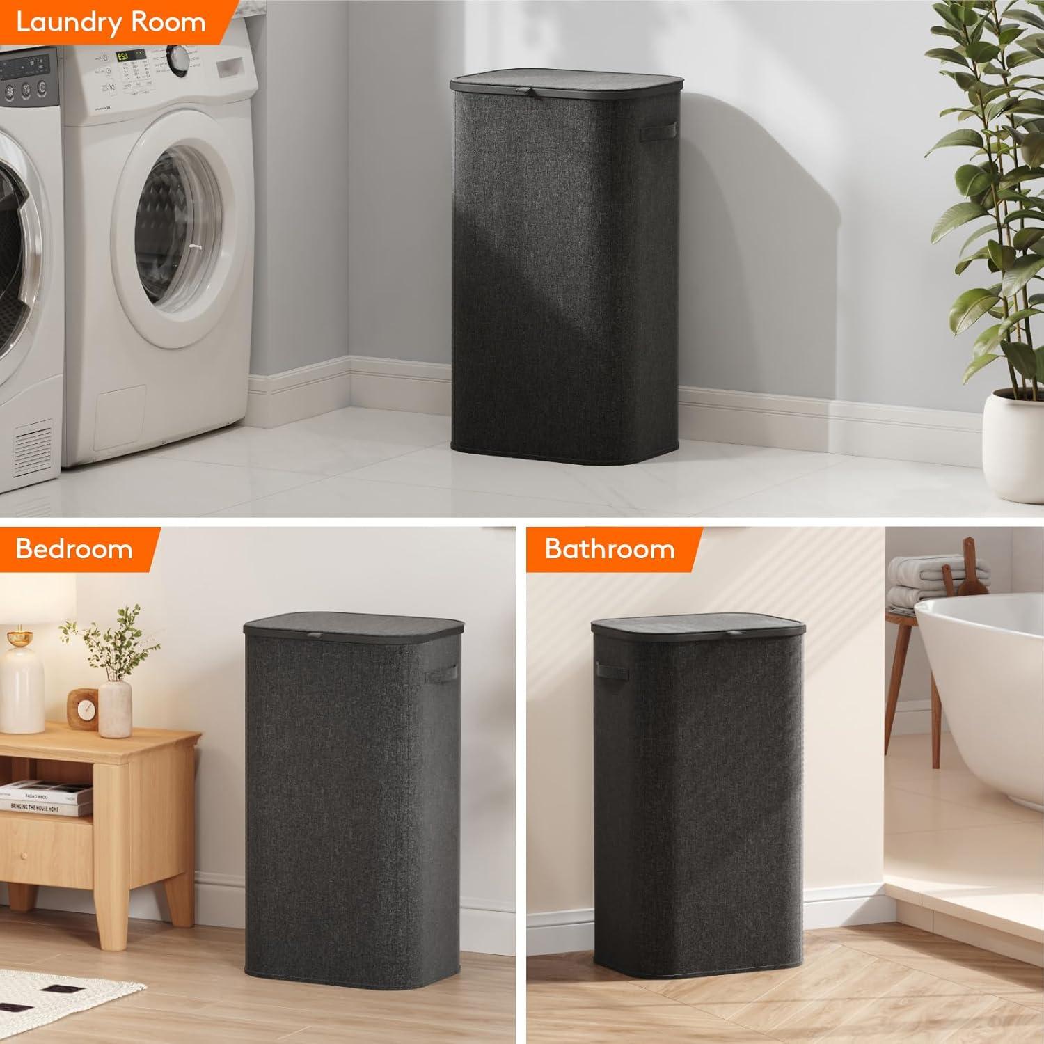 image:imageLifewit 165L Laundry Basket with Lid Large Laundry Hamper with Plastic Handles and Removable Bag Foldable Tall Dirty Clothes Hampers for Laundry for Laundry Room Bedroom Bathroom Dorm BeigeDark Gray