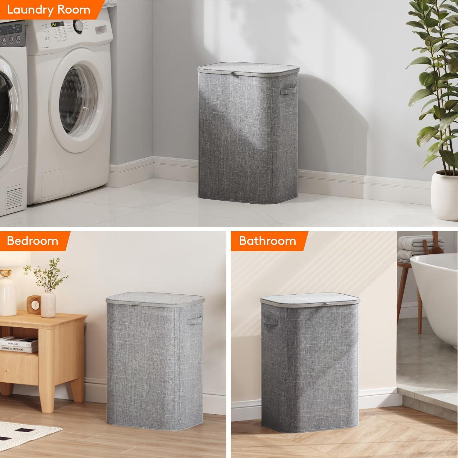 image:imageLifewit 165L Laundry Basket with Lid Large Laundry Hamper with Plastic Handles and Removable Bag Foldable Tall Dirty Clothes Hampers for Laundry for Laundry Room Bedroom Bathroom Dorm BeigeLight Gray