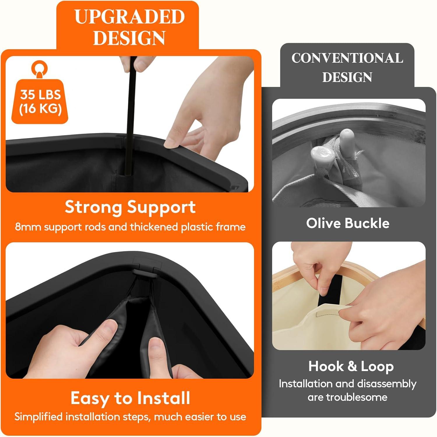 image:imageLifewit 165L Laundry Basket with Lid Large Laundry Hamper with Plastic Handles and Removable Bag Foldable Tall Dirty Clothes Hampers for Laundry for Laundry Room Bedroom Bathroom Dorm BeigeBlack
