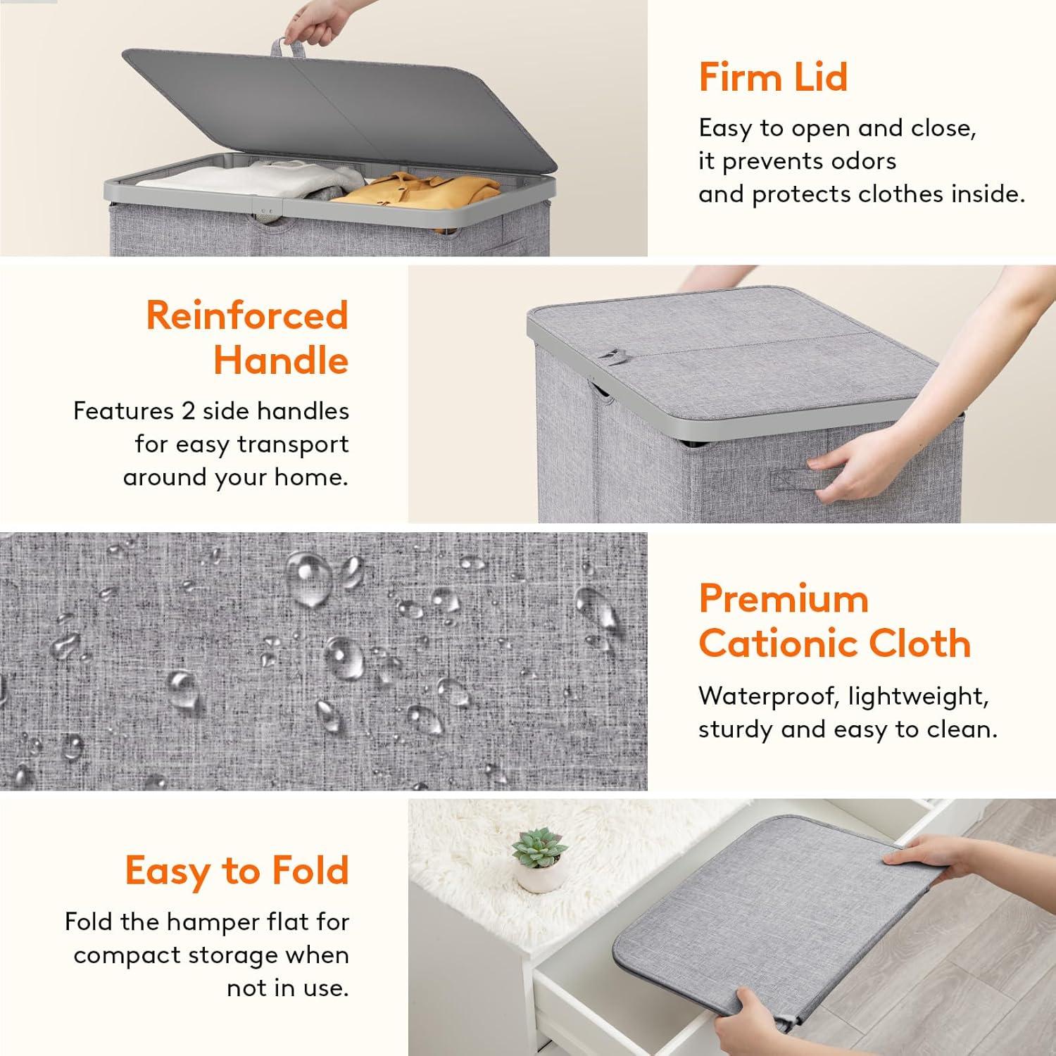 image:imageLifewit 165L Laundry Basket with Lid Large Laundry Hamper with Plastic Handles and Removable Bag Foldable Tall Dirty Clothes Hampers for Laundry for Laundry Room Bedroom Bathroom Dorm BeigeLight Gray