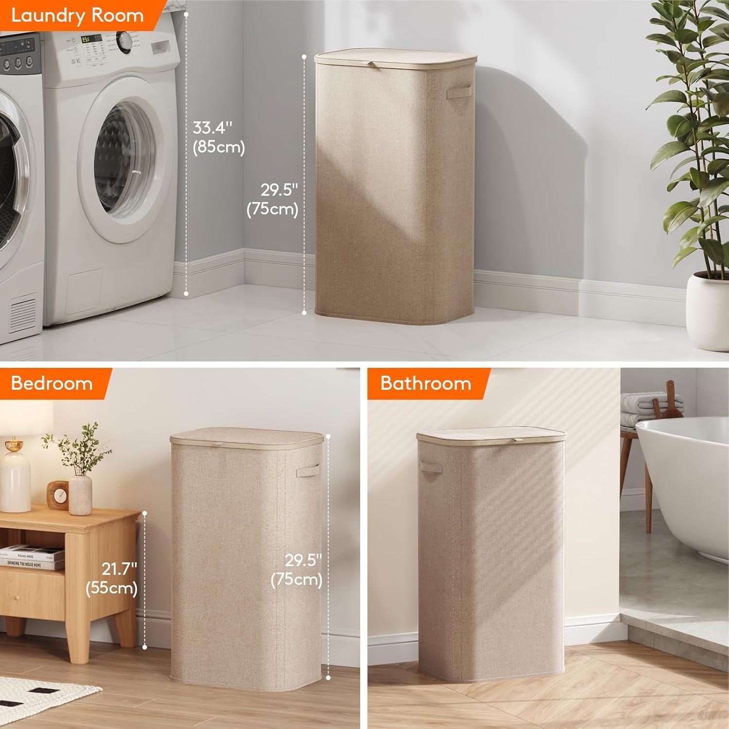 image:imageLifewit 165L Laundry Basket with Lid Large Laundry Hamper with Plastic Handles and Removable Bag Foldable Tall Dirty Clothes Hampers for Laundry for Laundry Room Bedroom Bathroom Dorm BeigeBeige