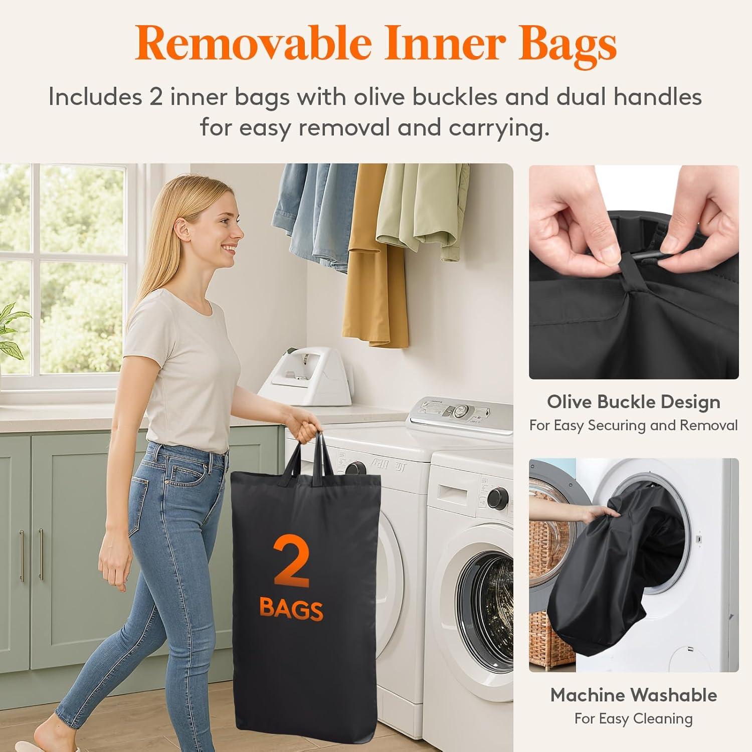 image:imageLifewit 165L Laundry Basket with Lid Large Laundry Hamper with Plastic Handles and Removable Bag Foldable Tall Dirty Clothes Hampers for Laundry for Laundry Room Bedroom Bathroom Dorm BeigeDark Gray