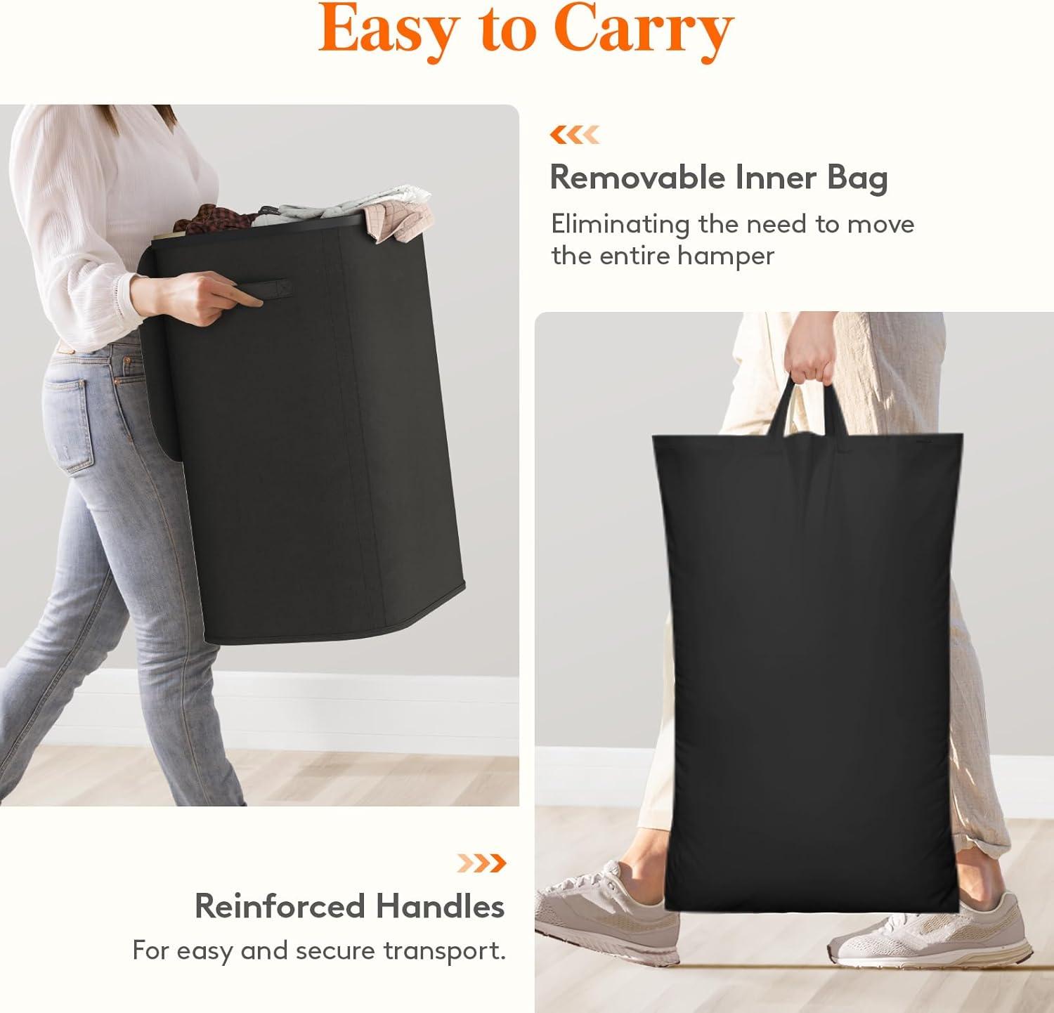 image:imageLifewit 165L Laundry Basket with Lid Large Laundry Hamper with Plastic Handles and Removable Bag Foldable Tall Dirty Clothes Hampers for Laundry for Laundry Room Bedroom Bathroom Dorm BeigeBlack