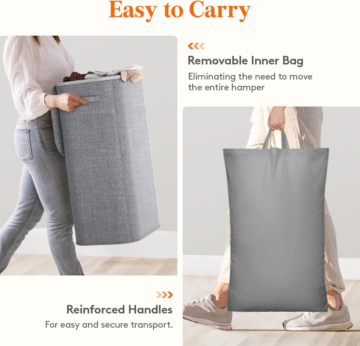 image:imageLifewit 165L Laundry Basket with Lid Large Laundry Hamper with Plastic Handles and Removable Bag Foldable Tall Dirty Clothes Hampers for Laundry for Laundry Room Bedroom Bathroom Dorm BeigeLight Gray