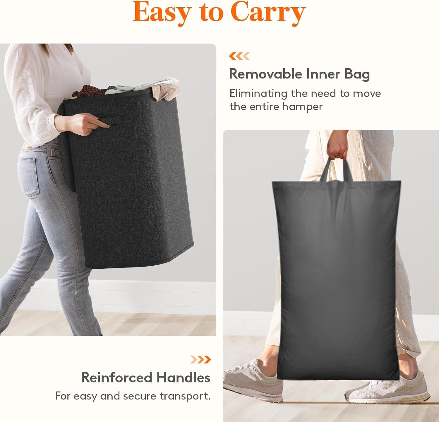image:imageLifewit 165L Laundry Basket with Lid Large Laundry Hamper with Plastic Handles and Removable Bag Foldable Tall Dirty Clothes Hampers for Laundry for Laundry Room Bedroom Bathroom Dorm BeigeDark Gray