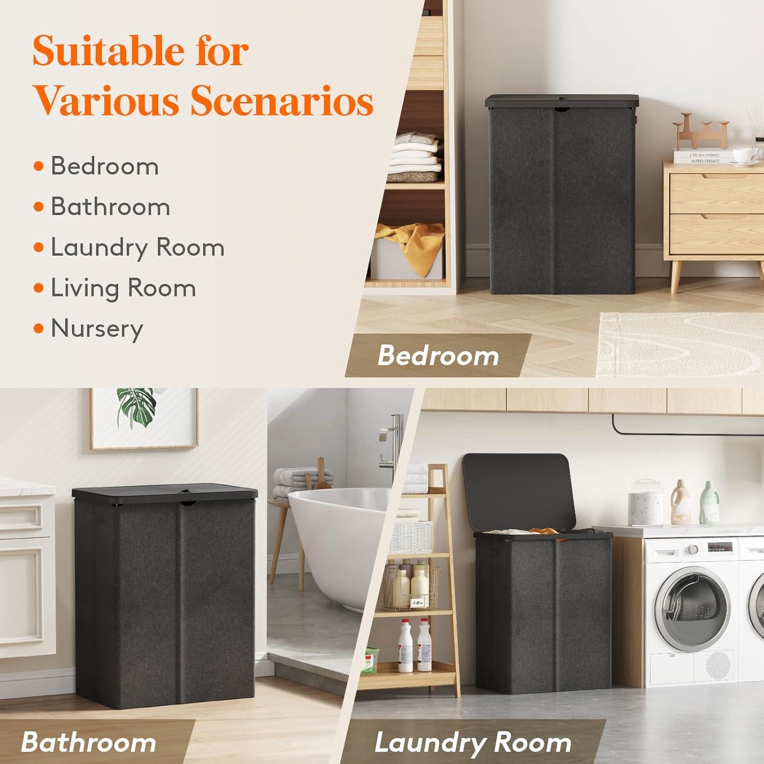 image:imageLifewit 165L Laundry Basket with Lid Large Laundry Hamper with Plastic Handles and Removable Bag Foldable Tall Dirty Clothes Hampers for Laundry for Laundry Room Bedroom Bathroom Dorm BeigeDark Gray