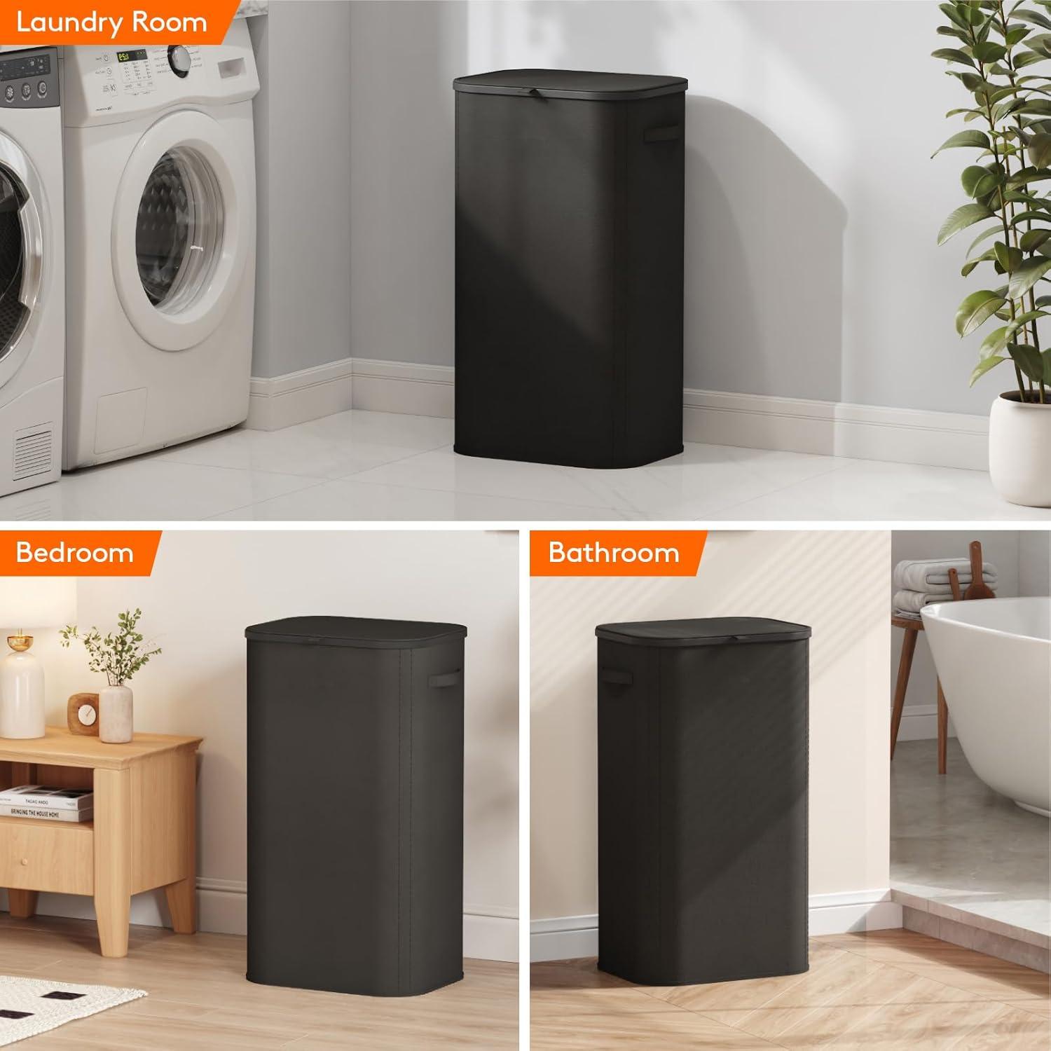 image:imageLifewit 165L Laundry Basket with Lid Large Laundry Hamper with Plastic Handles and Removable Bag Foldable Tall Dirty Clothes Hampers for Laundry for Laundry Room Bedroom Bathroom Dorm BeigeBlack