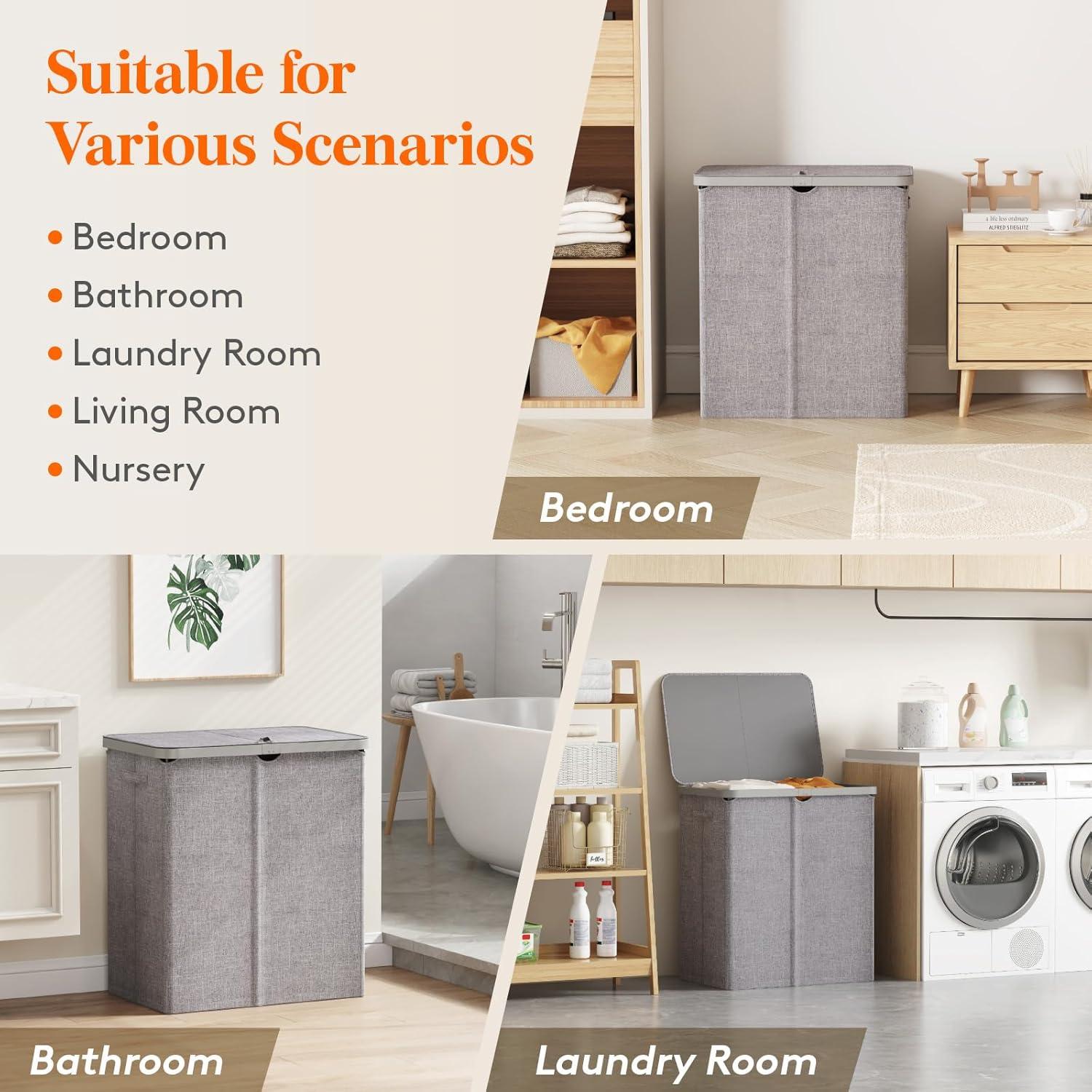image:imageLifewit 165L Laundry Basket with Lid Large Laundry Hamper with Plastic Handles and Removable Bag Foldable Tall Dirty Clothes Hampers for Laundry for Laundry Room Bedroom Bathroom Dorm BeigeLight Gray