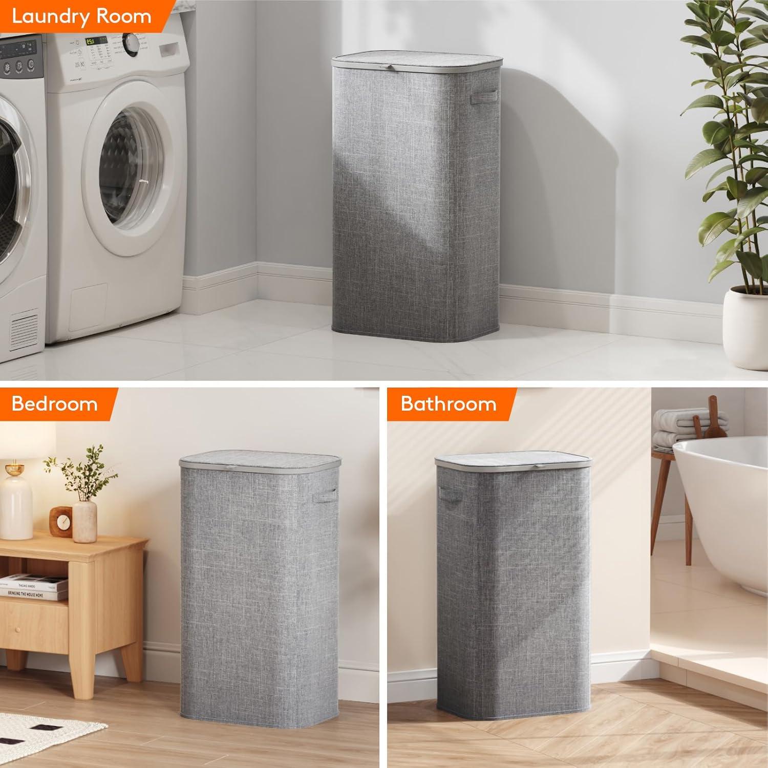 image:imageLifewit 165L Laundry Basket with Lid Large Laundry Hamper with Plastic Handles and Removable Bag Foldable Tall Dirty Clothes Hampers for Laundry for Laundry Room Bedroom Bathroom Dorm BeigeLight Gray