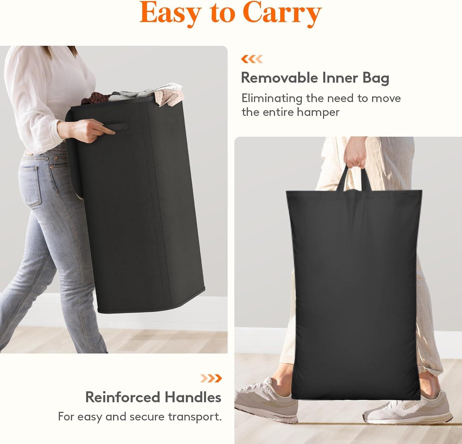 image:imageLifewit 165L Laundry Basket with Lid Large Laundry Hamper with Plastic Handles and Removable Bag Foldable Tall Dirty Clothes Hampers for Laundry for Laundry Room Bedroom Bathroom Dorm BeigeBlack