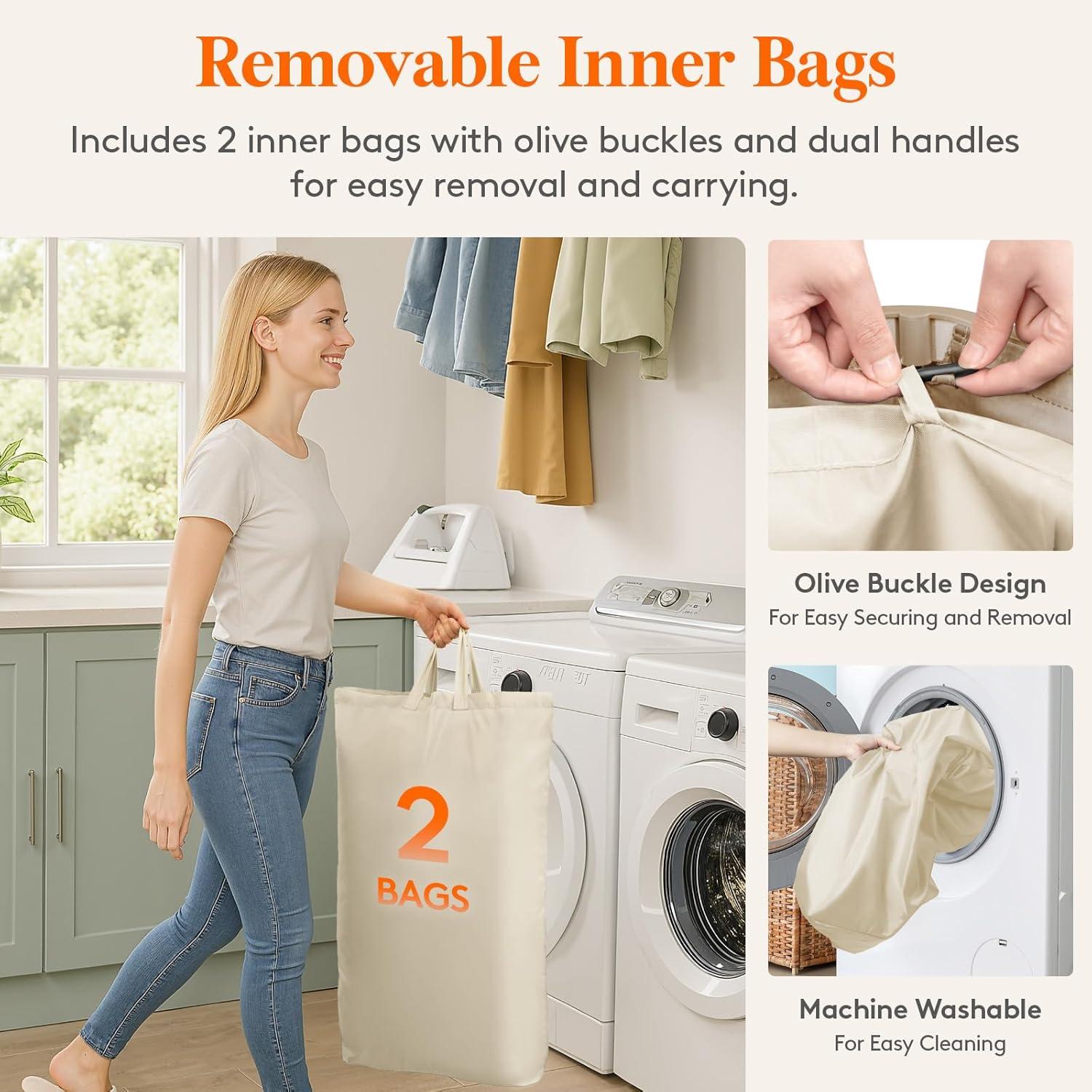 image:imageLifewit 165L Laundry Basket with Lid Large Laundry Hamper with Plastic Handles and Removable Bag Foldable Tall Dirty Clothes Hampers for Laundry for Laundry Room Bedroom Bathroom Dorm BeigeBeige