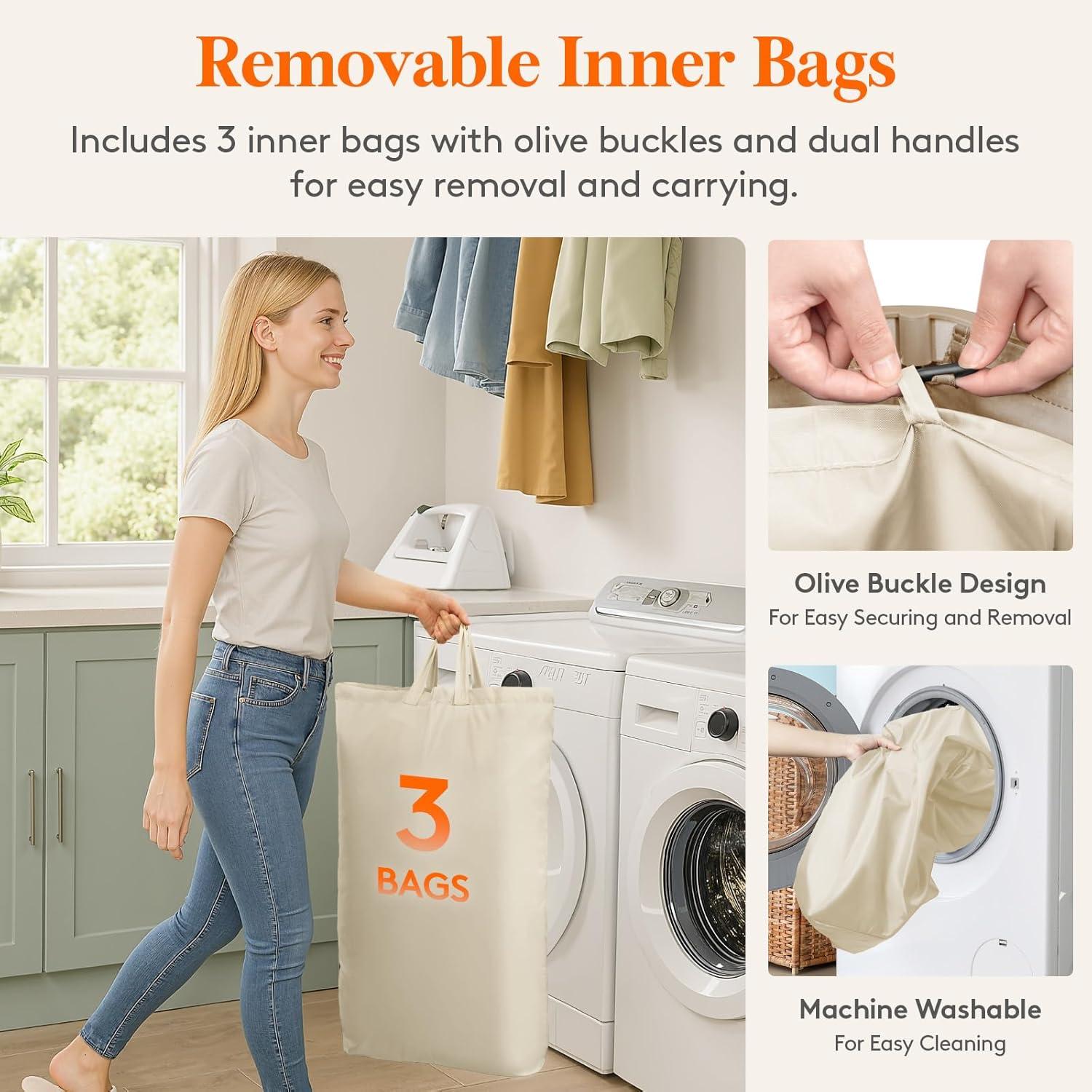 image:imageLifewit 165L Laundry Basket with Lid Large Laundry Hamper with Plastic Handles and Removable Bag Foldable Tall Dirty Clothes Hampers for Laundry for Laundry Room Bedroom Bathroom Dorm BeigeBeige