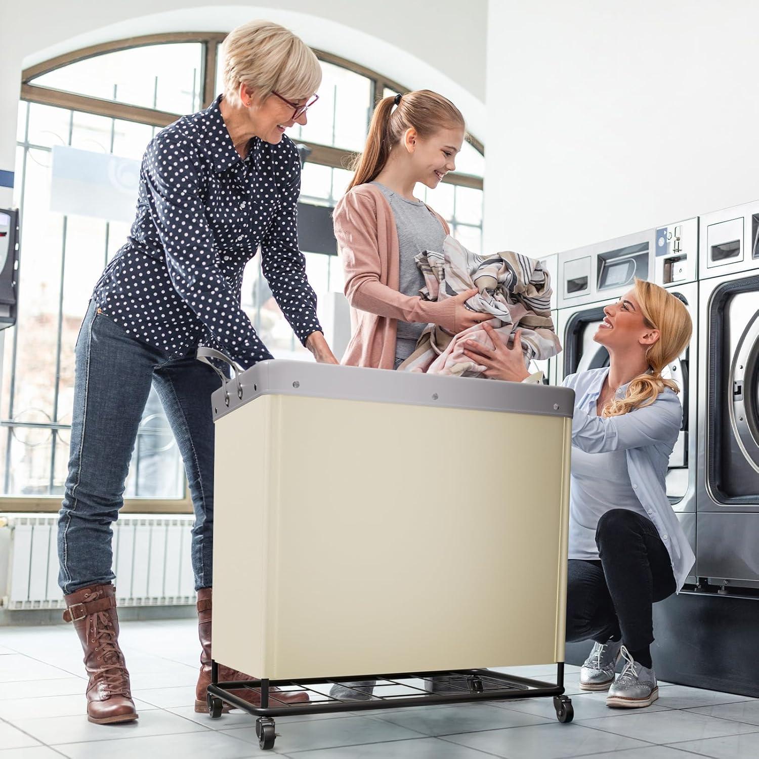 image:imageLifewit 165L Laundry Basket with Wheels Large Heavy Duty Commercial Rolling Laundry Hamper with Handles Tall Steel Frame Laundry Cart for Laundry Room Bedroom Hotel Home Dorm WhiteWhite