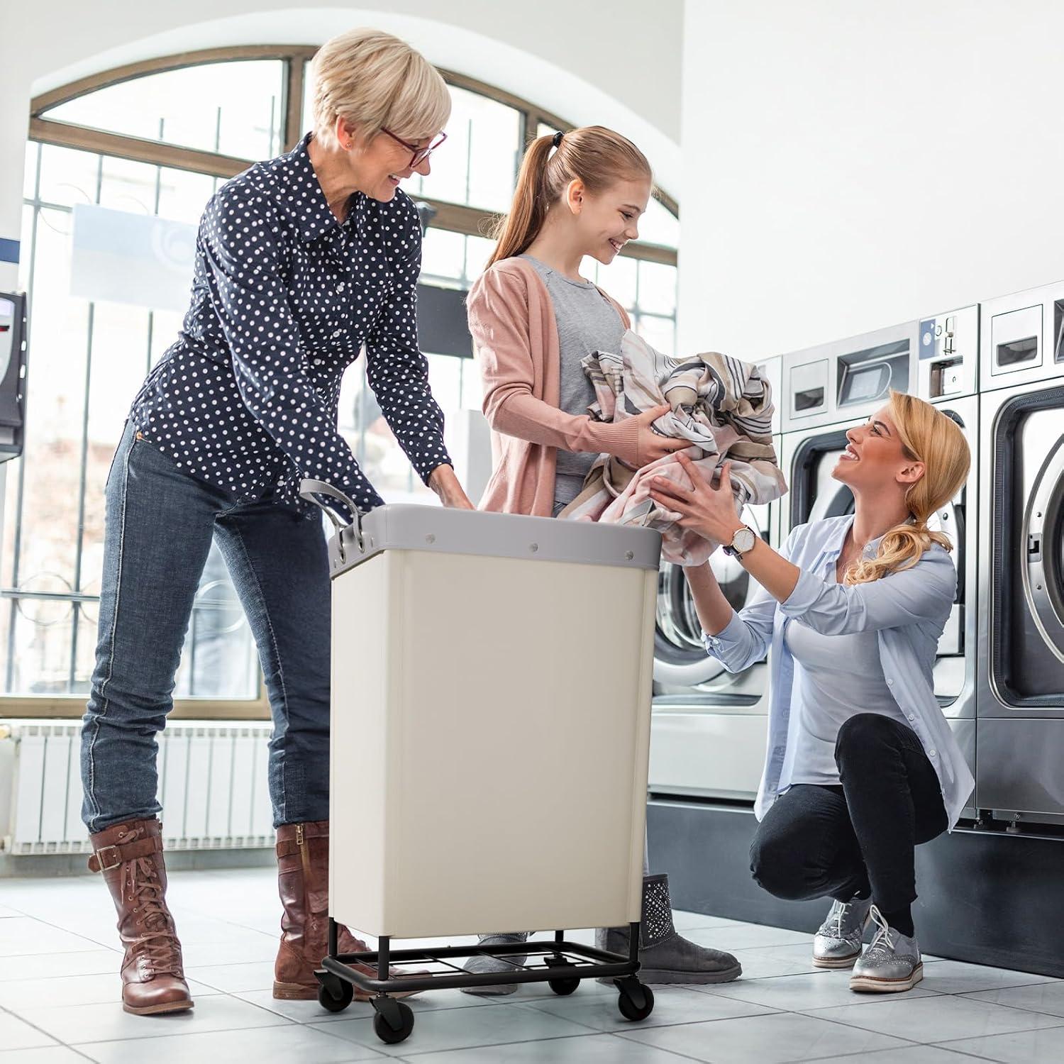image:imageLifewit 165L Laundry Basket with Wheels Large Heavy Duty Commercial Rolling Laundry Hamper with Handles Tall Steel Frame Laundry Cart for Laundry Room Bedroom Hotel Home Dorm WhiteWhite