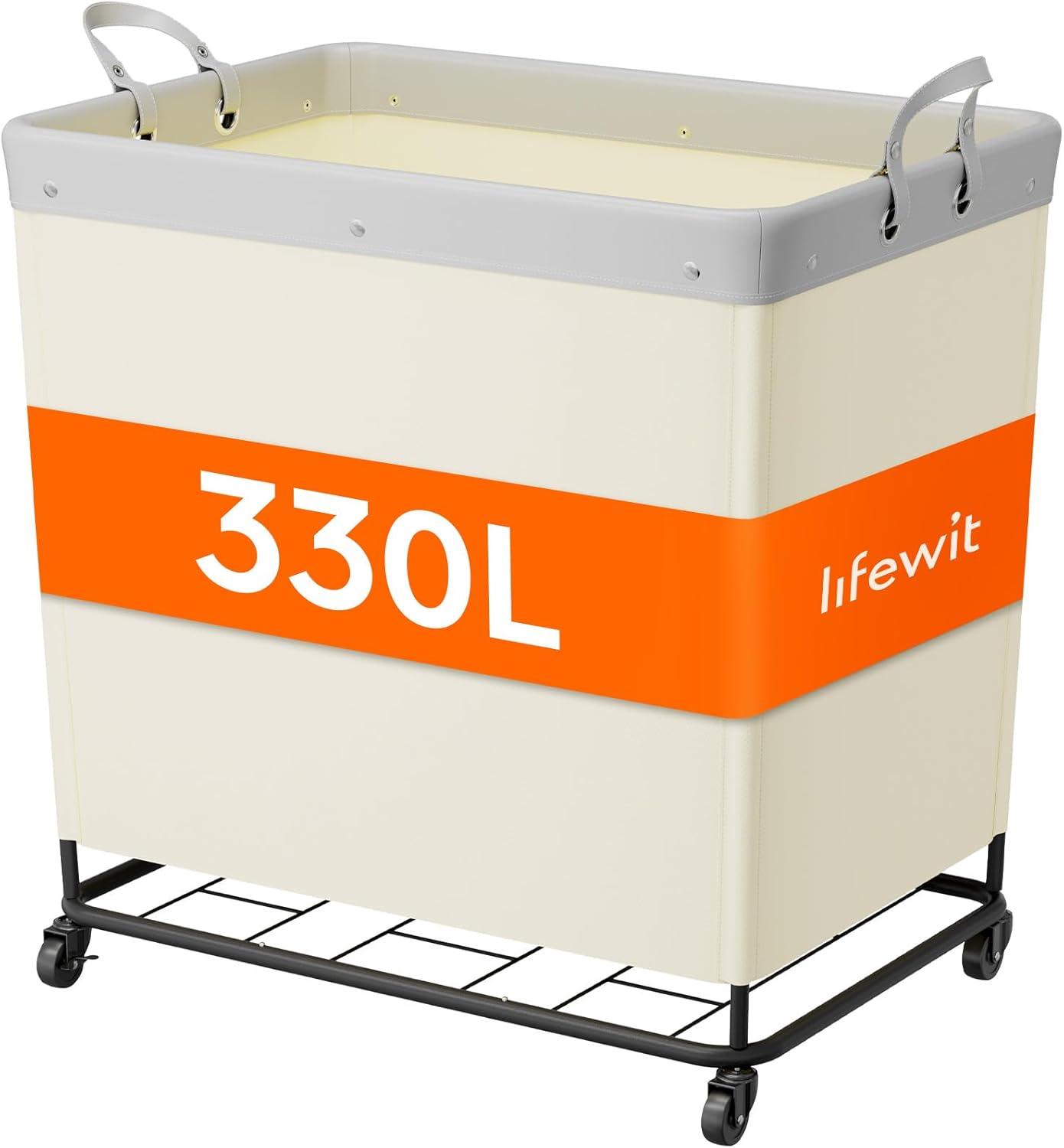 image:imageLifewit 165L Laundry Basket with Wheels Large Heavy Duty Commercial Rolling Laundry Hamper with Handles Tall Steel Frame Laundry Cart for Laundry Room Bedroom Hotel Home Dorm WhiteWhite
