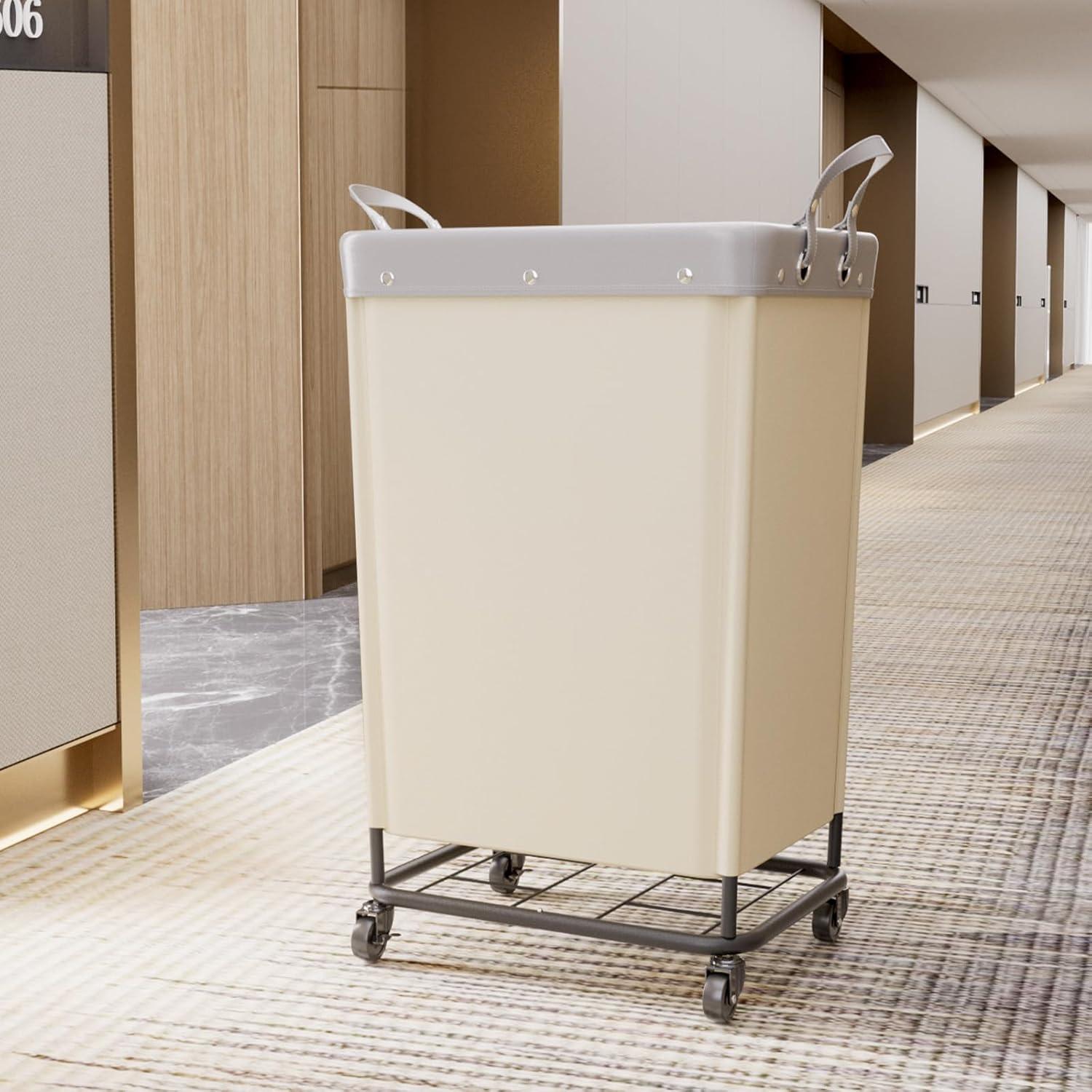 image:imageLifewit 165L Laundry Basket with Wheels Large Heavy Duty Commercial Rolling Laundry Hamper with Handles Tall Steel Frame Laundry Cart for Laundry Room Bedroom Hotel Home Dorm WhiteWhite
