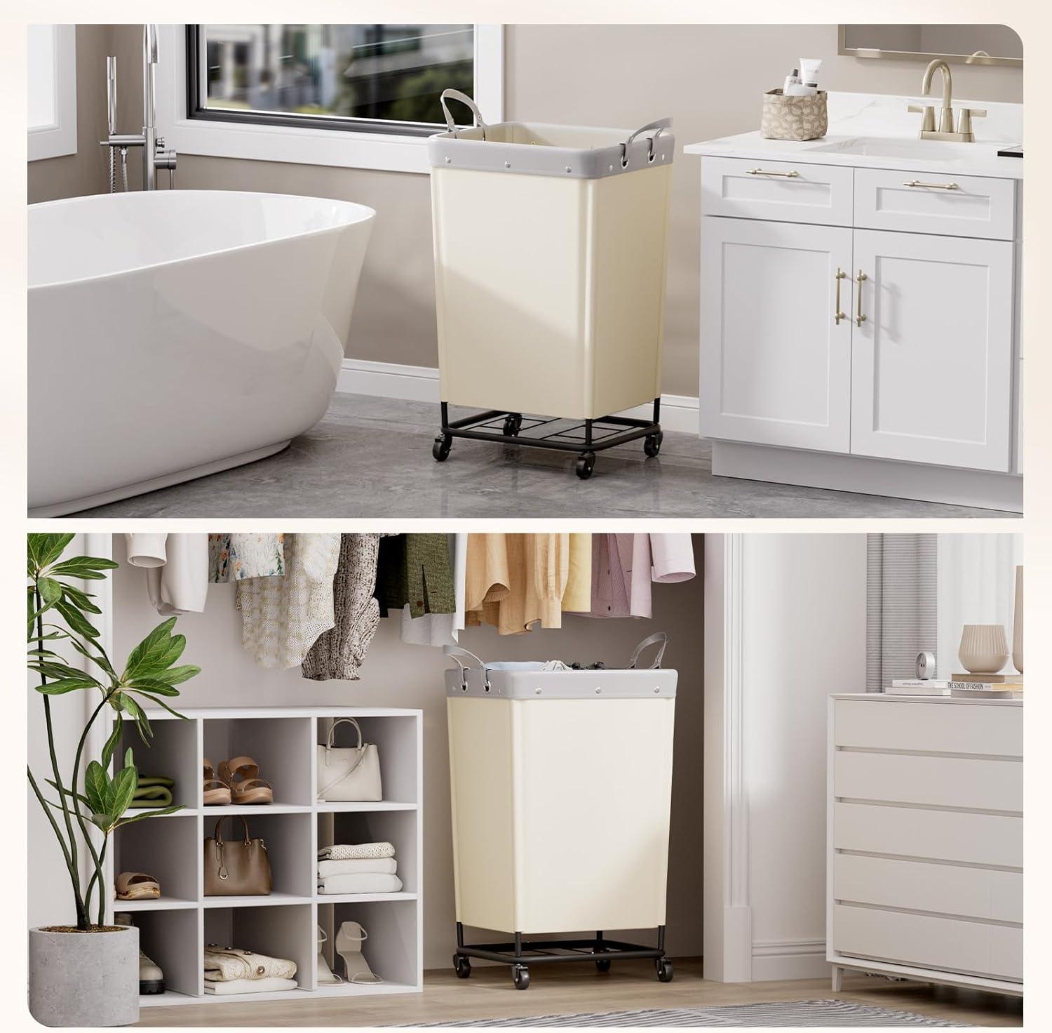 image:imageLifewit 165L Laundry Basket with Wheels Large Heavy Duty Commercial Rolling Laundry Hamper with Handles Tall Steel Frame Laundry Cart for Laundry Room Bedroom Hotel Home Dorm WhiteWhite
