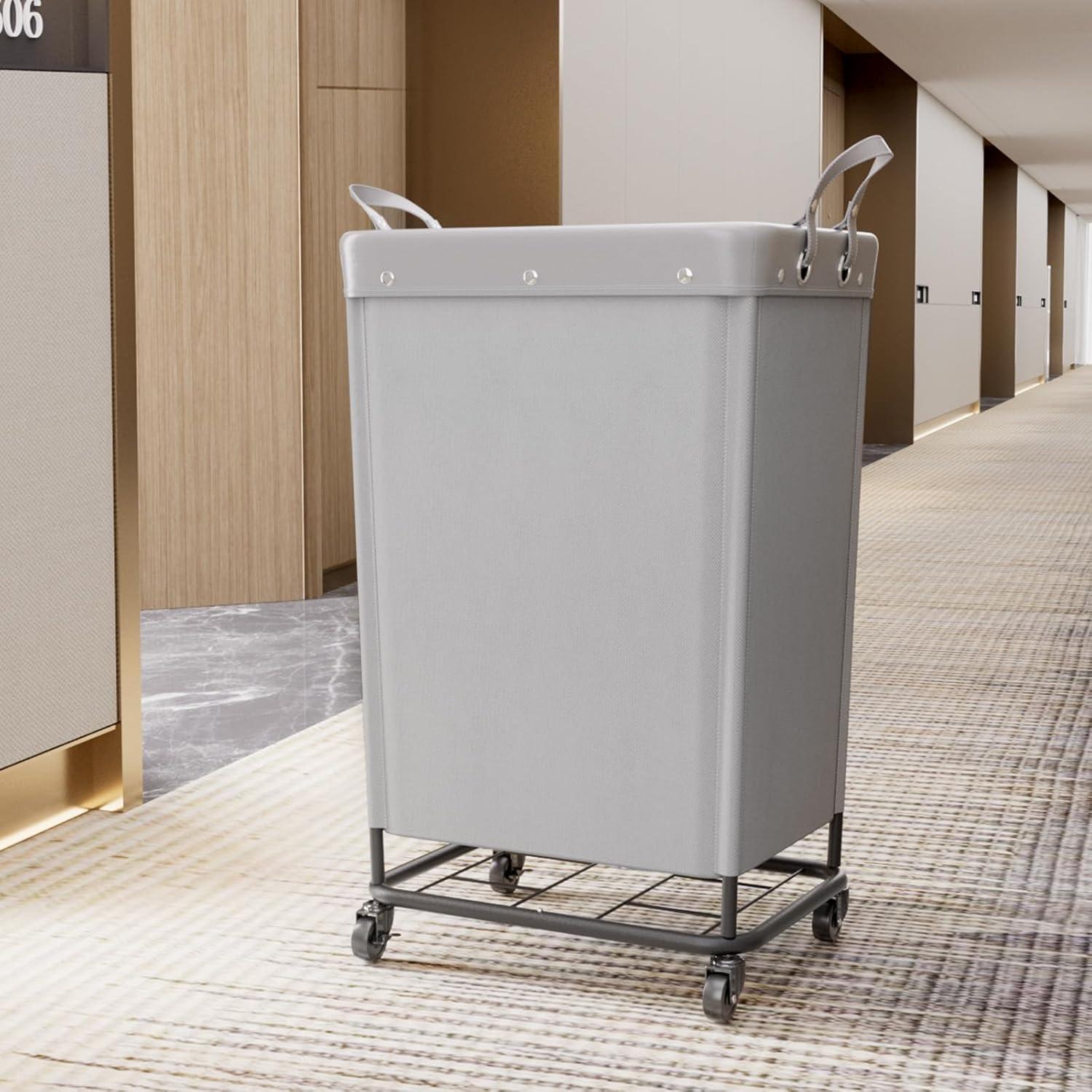 image:imageLifewit 165L Laundry Basket with Wheels Large Heavy Duty Commercial Rolling Laundry Hamper with Handles Tall Steel Frame Laundry Cart for Laundry Room Bedroom Hotel Home Dorm WhiteSliver Gray
