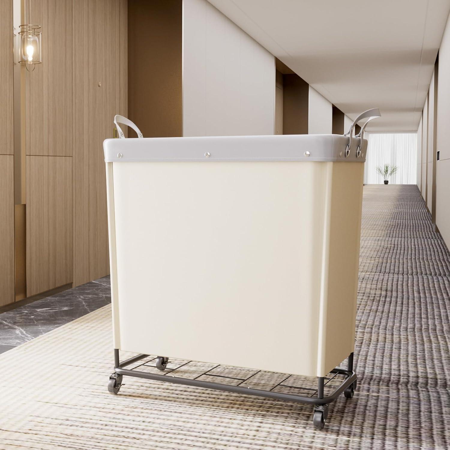 image:imageLifewit 165L Laundry Basket with Wheels Large Heavy Duty Commercial Rolling Laundry Hamper with Handles Tall Steel Frame Laundry Cart for Laundry Room Bedroom Hotel Home Dorm WhiteWhite