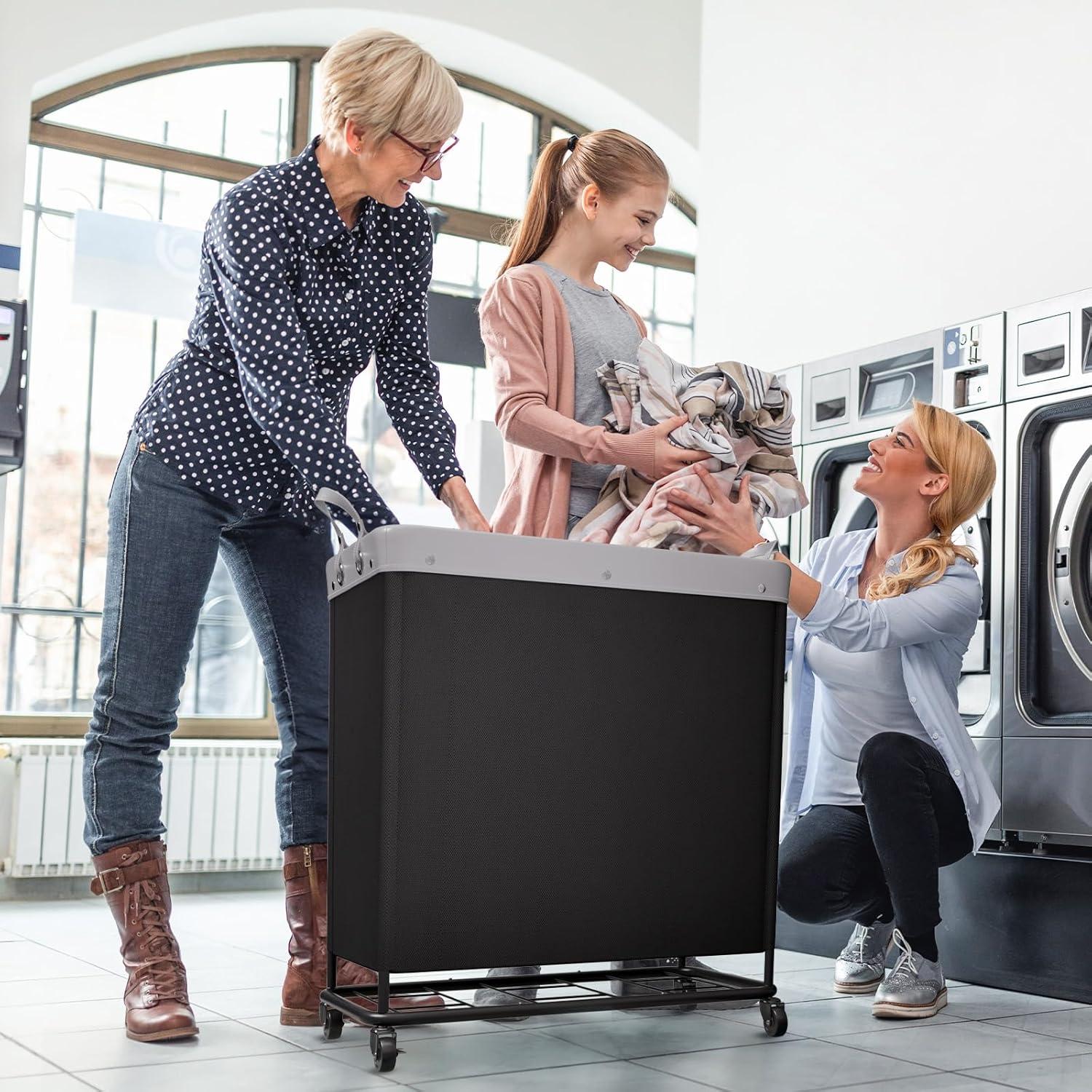 image:imageLifewit 165L Laundry Basket with Wheels Large Heavy Duty Commercial Rolling Laundry Hamper with Handles Tall Steel Frame Laundry Cart for Laundry Room Bedroom Hotel Home Dorm WhiteBlack