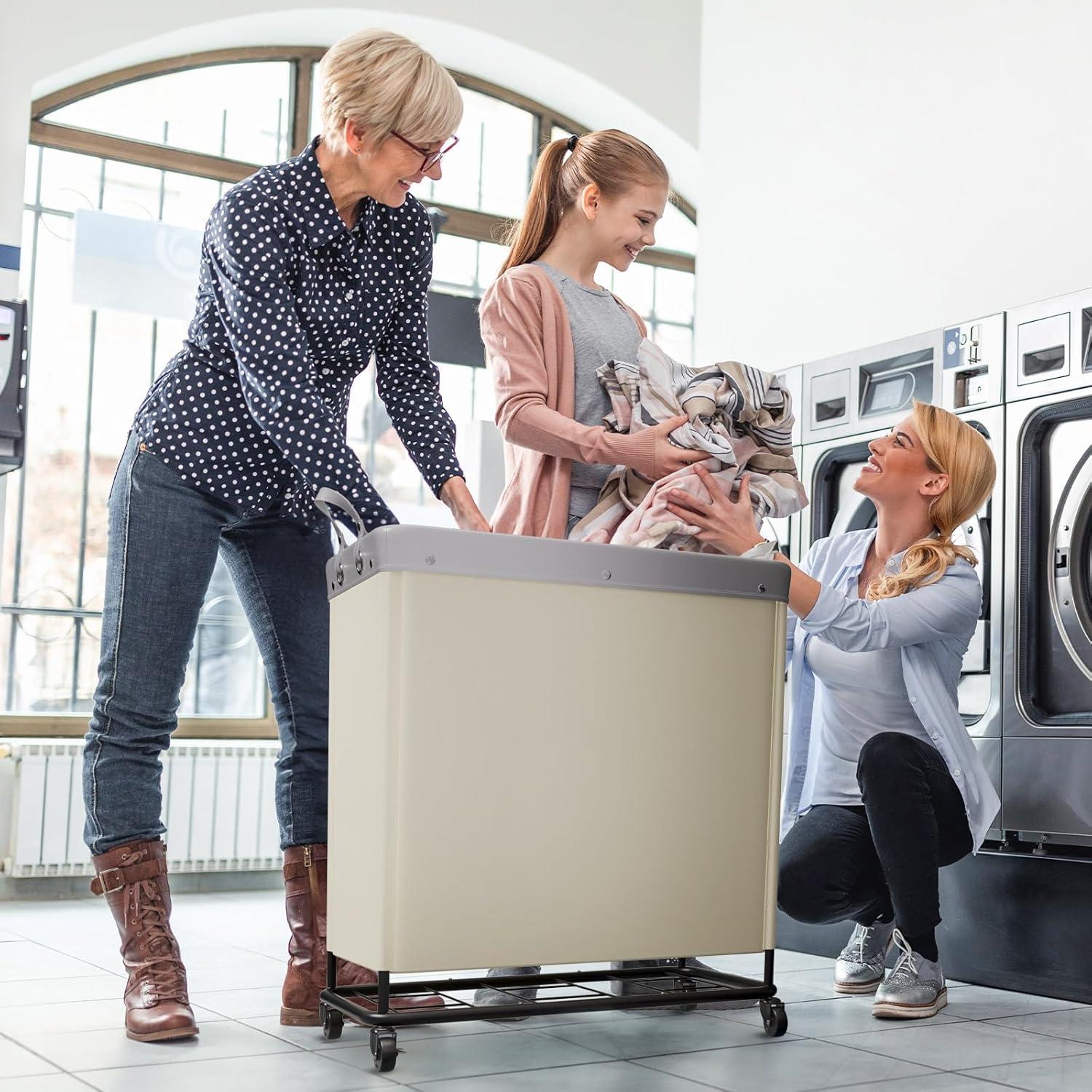 image:imageLifewit 165L Laundry Basket with Wheels Large Heavy Duty Commercial Rolling Laundry Hamper with Handles Tall Steel Frame Laundry Cart for Laundry Room Bedroom Hotel Home Dorm WhiteWhite