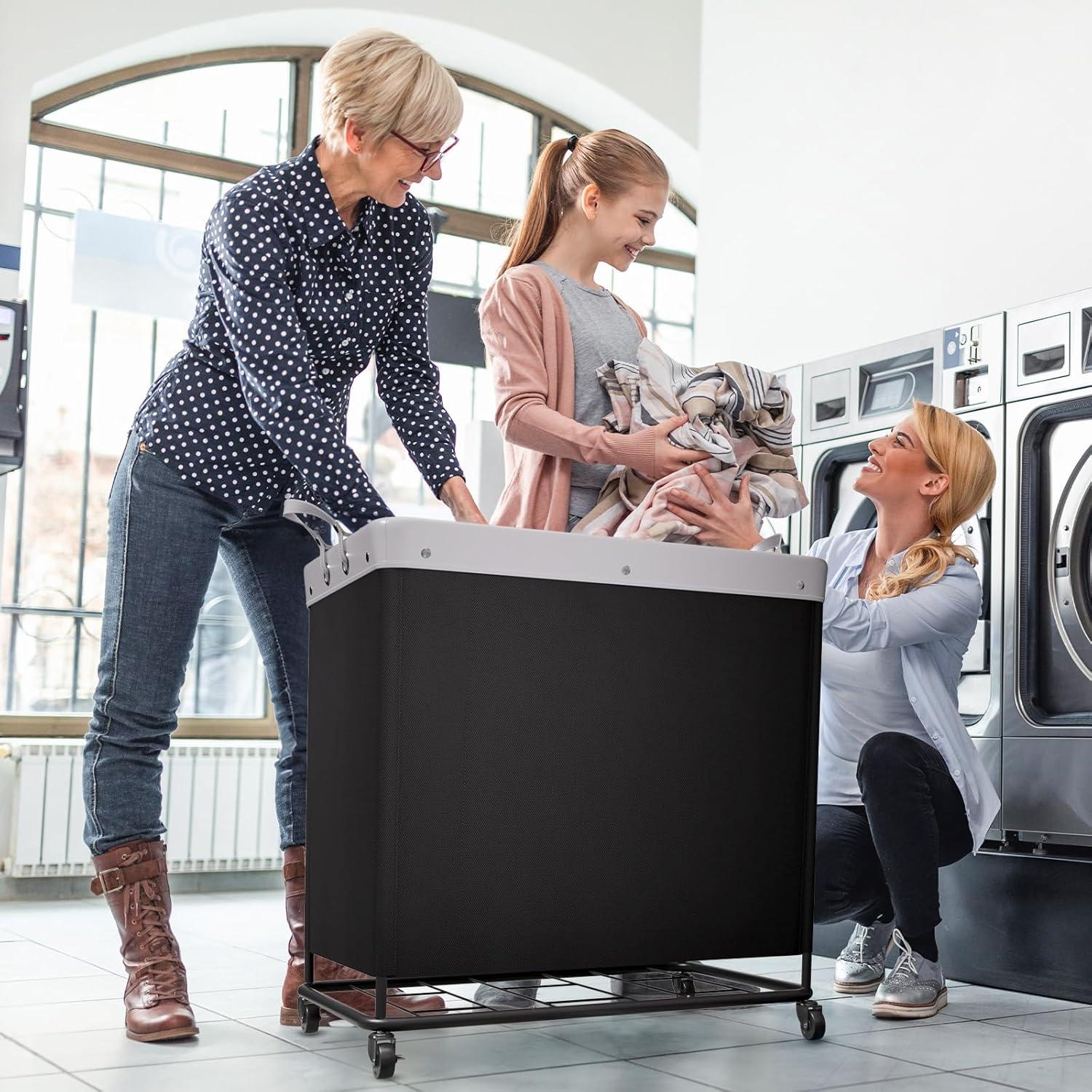 image:imageLifewit 165L Laundry Basket with Wheels Large Heavy Duty Commercial Rolling Laundry Hamper with Handles Tall Steel Frame Laundry Cart for Laundry Room Bedroom Hotel Home Dorm WhiteBlack