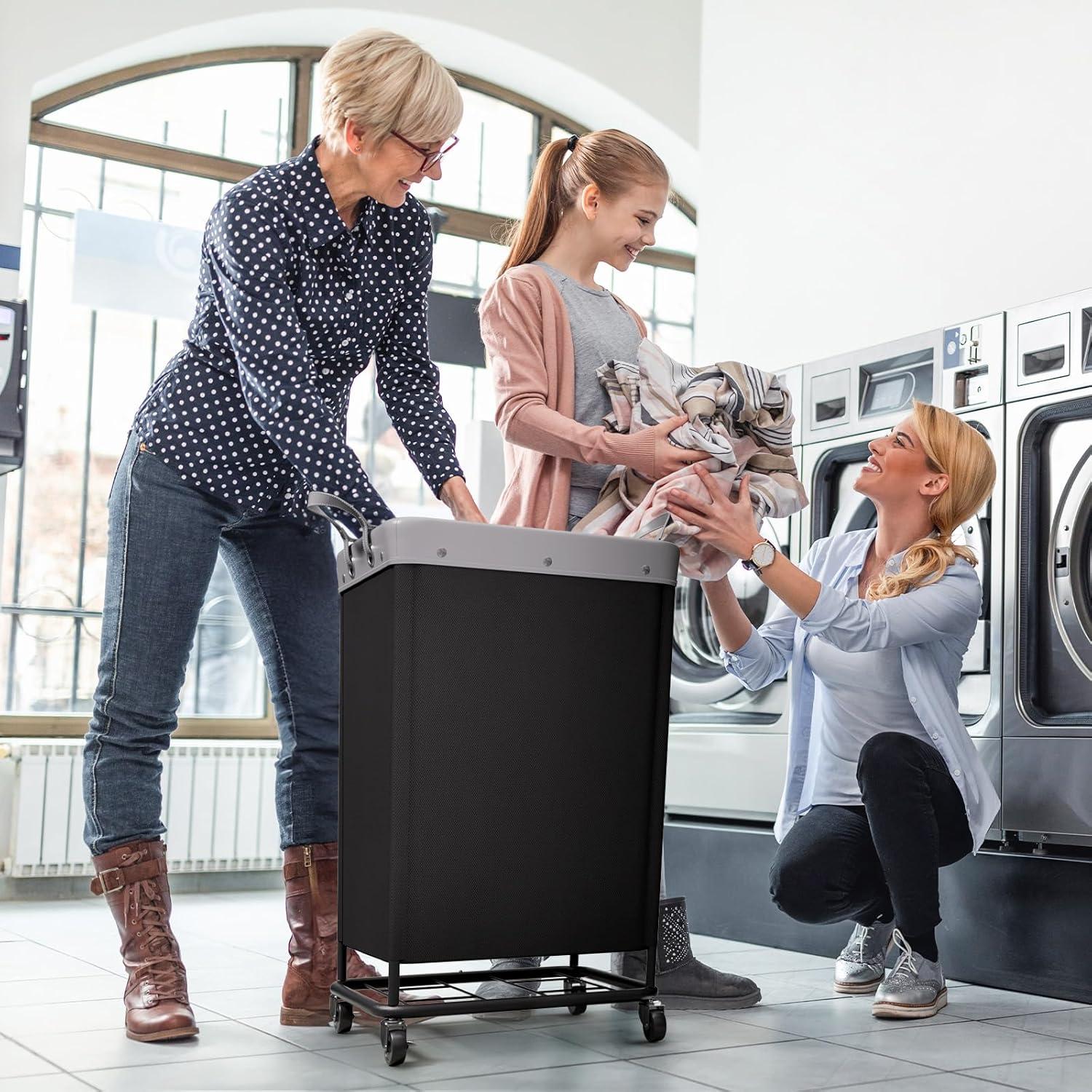 image:imageLifewit 165L Laundry Basket with Wheels Large Heavy Duty Commercial Rolling Laundry Hamper with Handles Tall Steel Frame Laundry Cart for Laundry Room Bedroom Hotel Home Dorm WhiteBlack