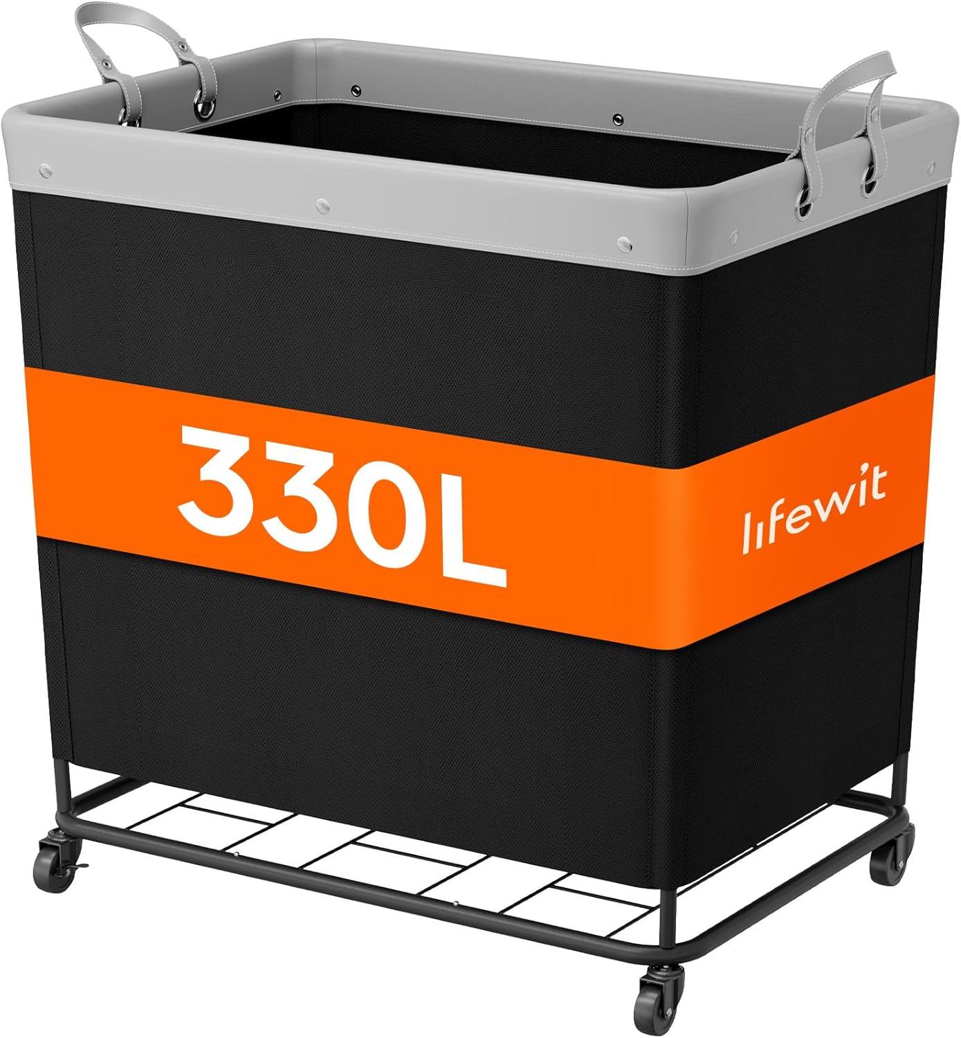 image:imageLifewit 165L Laundry Basket with Wheels Large Heavy Duty Commercial Rolling Laundry Hamper with Handles Tall Steel Frame Laundry Cart for Laundry Room Bedroom Hotel Home Dorm WhiteBlack