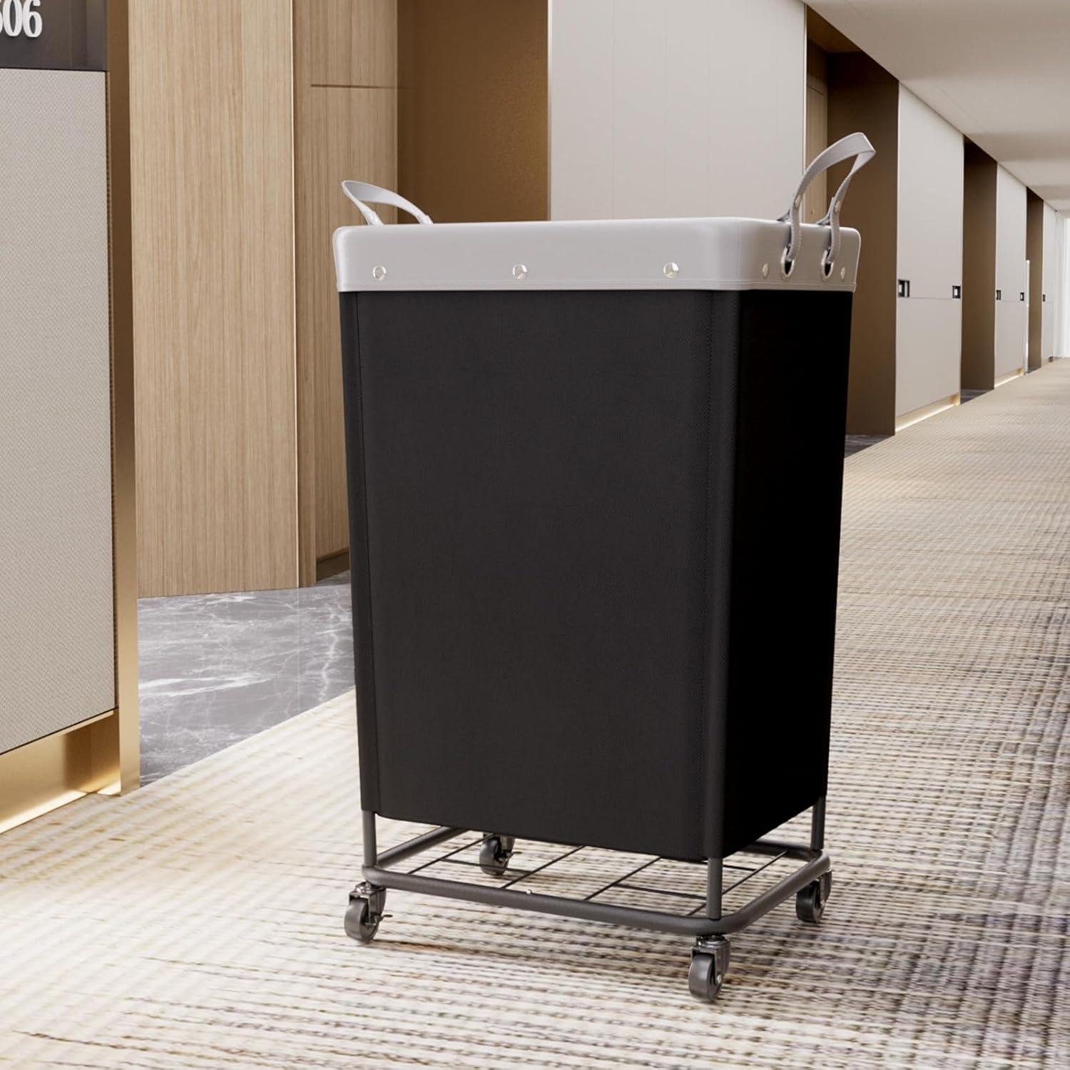 image:imageLifewit 165L Laundry Basket with Wheels Large Heavy Duty Commercial Rolling Laundry Hamper with Handles Tall Steel Frame Laundry Cart for Laundry Room Bedroom Hotel Home Dorm WhiteBlack