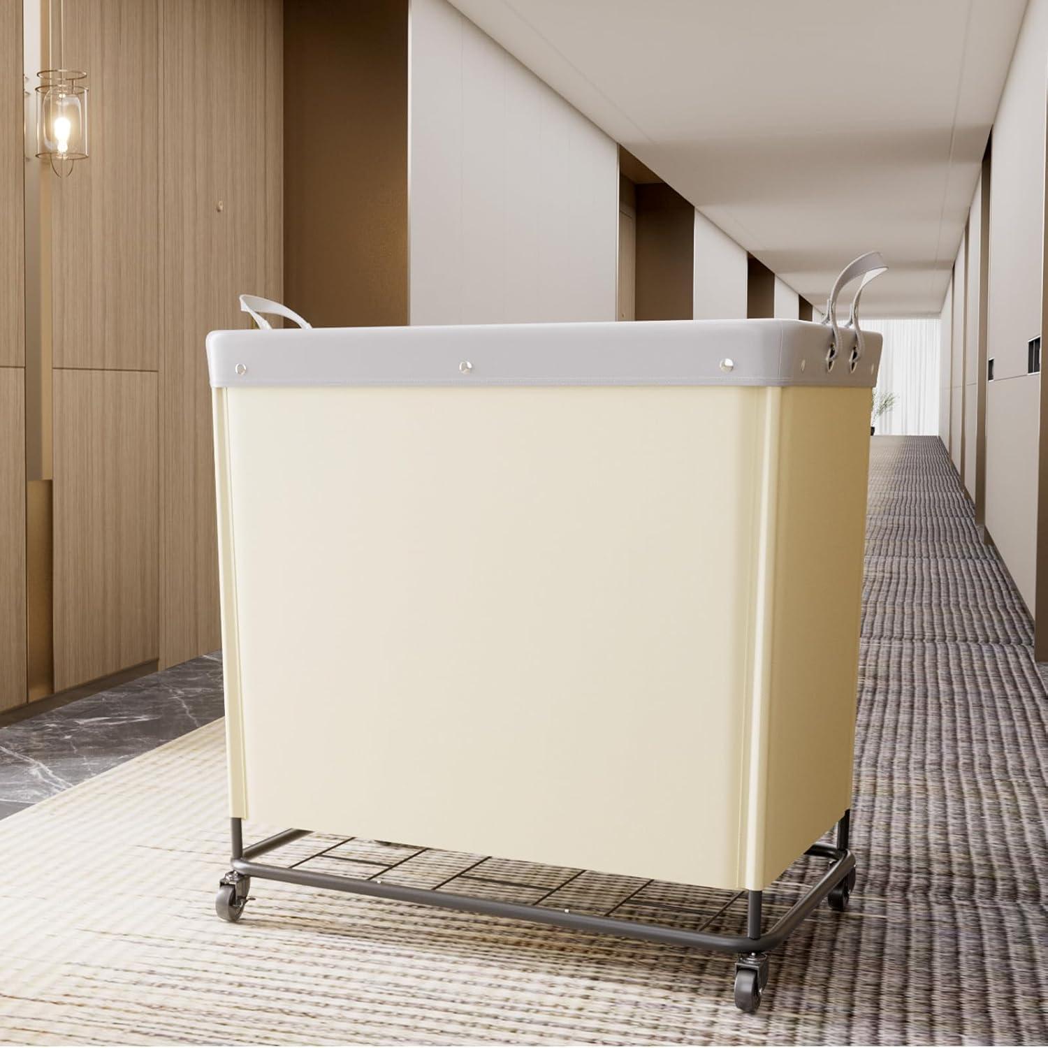 image:imageLifewit 165L Laundry Basket with Wheels Large Heavy Duty Commercial Rolling Laundry Hamper with Handles Tall Steel Frame Laundry Cart for Laundry Room Bedroom Hotel Home Dorm WhiteWhite