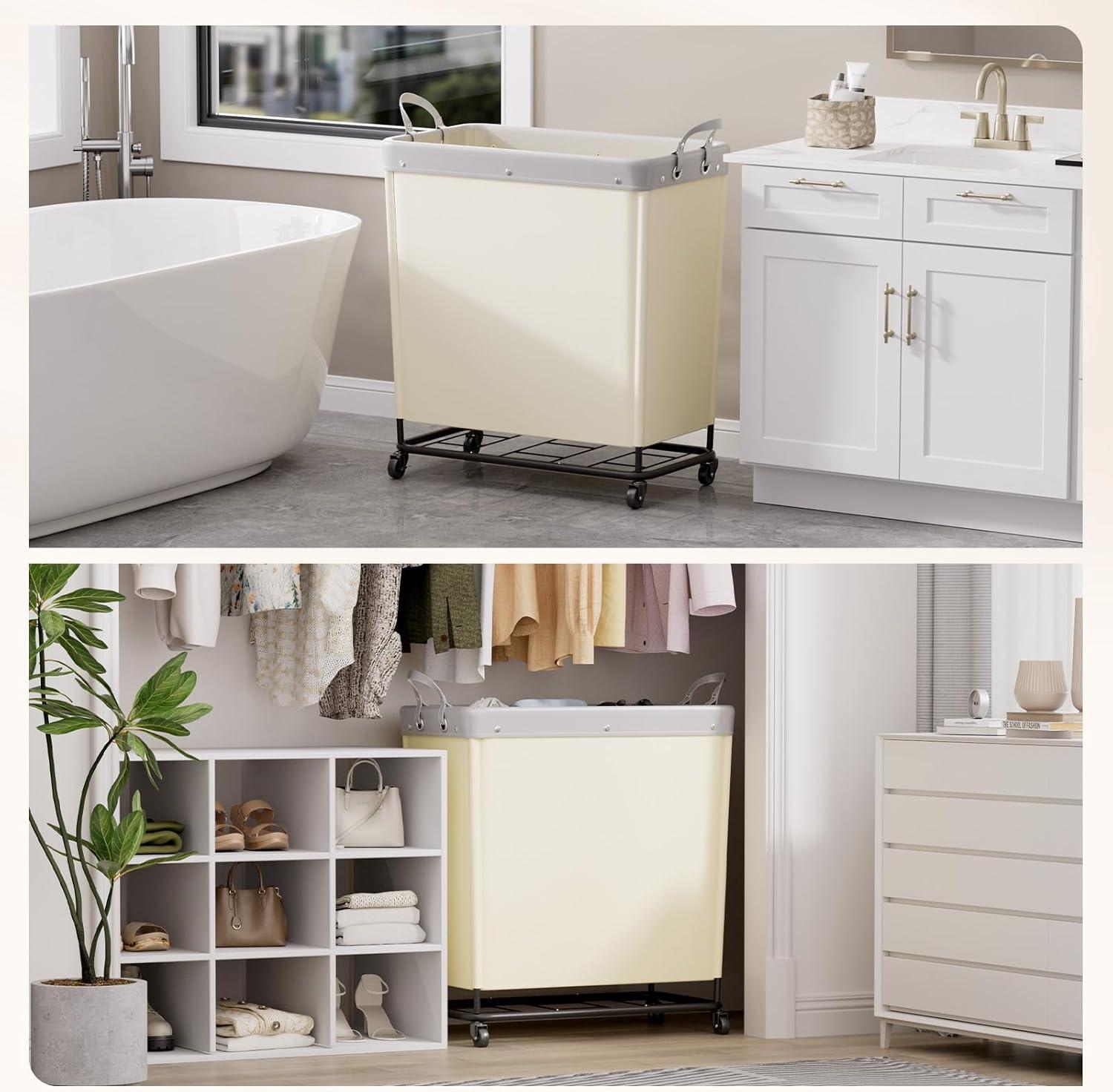 image:imageLifewit 165L Laundry Basket with Wheels Large Heavy Duty Commercial Rolling Laundry Hamper with Handles Tall Steel Frame Laundry Cart for Laundry Room Bedroom Hotel Home Dorm WhiteWhite