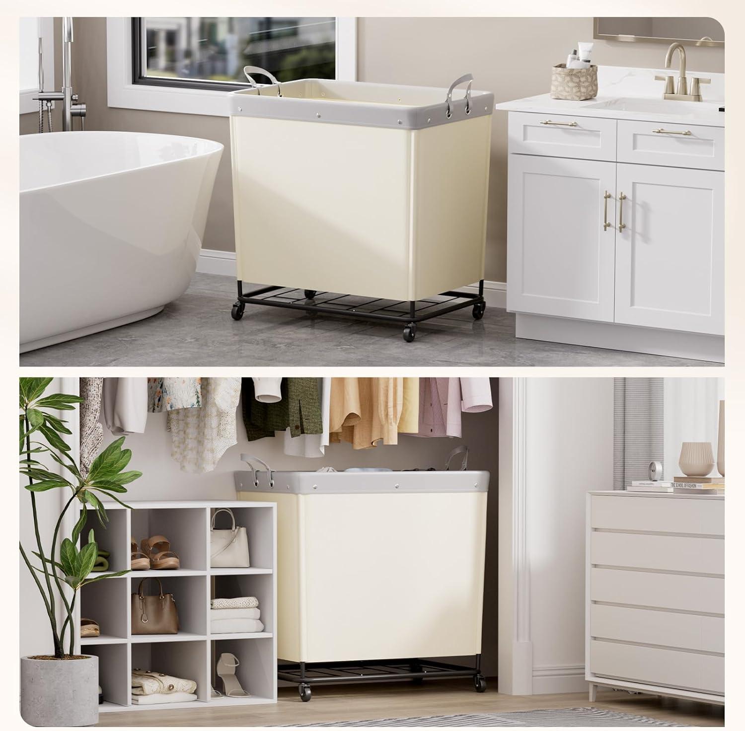 image:imageLifewit 165L Laundry Basket with Wheels Large Heavy Duty Commercial Rolling Laundry Hamper with Handles Tall Steel Frame Laundry Cart for Laundry Room Bedroom Hotel Home Dorm WhiteWhite