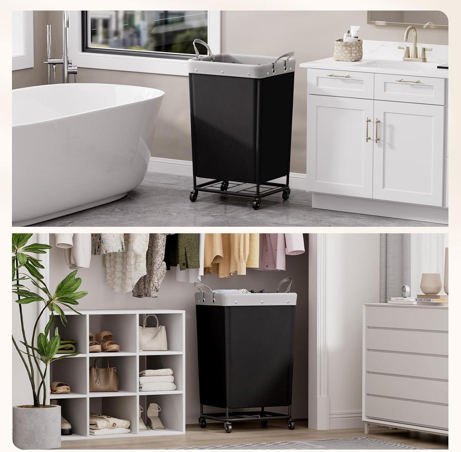 image:imageLifewit 165L Laundry Basket with Wheels Large Heavy Duty Commercial Rolling Laundry Hamper with Handles Tall Steel Frame Laundry Cart for Laundry Room Bedroom Hotel Home Dorm WhiteBlack