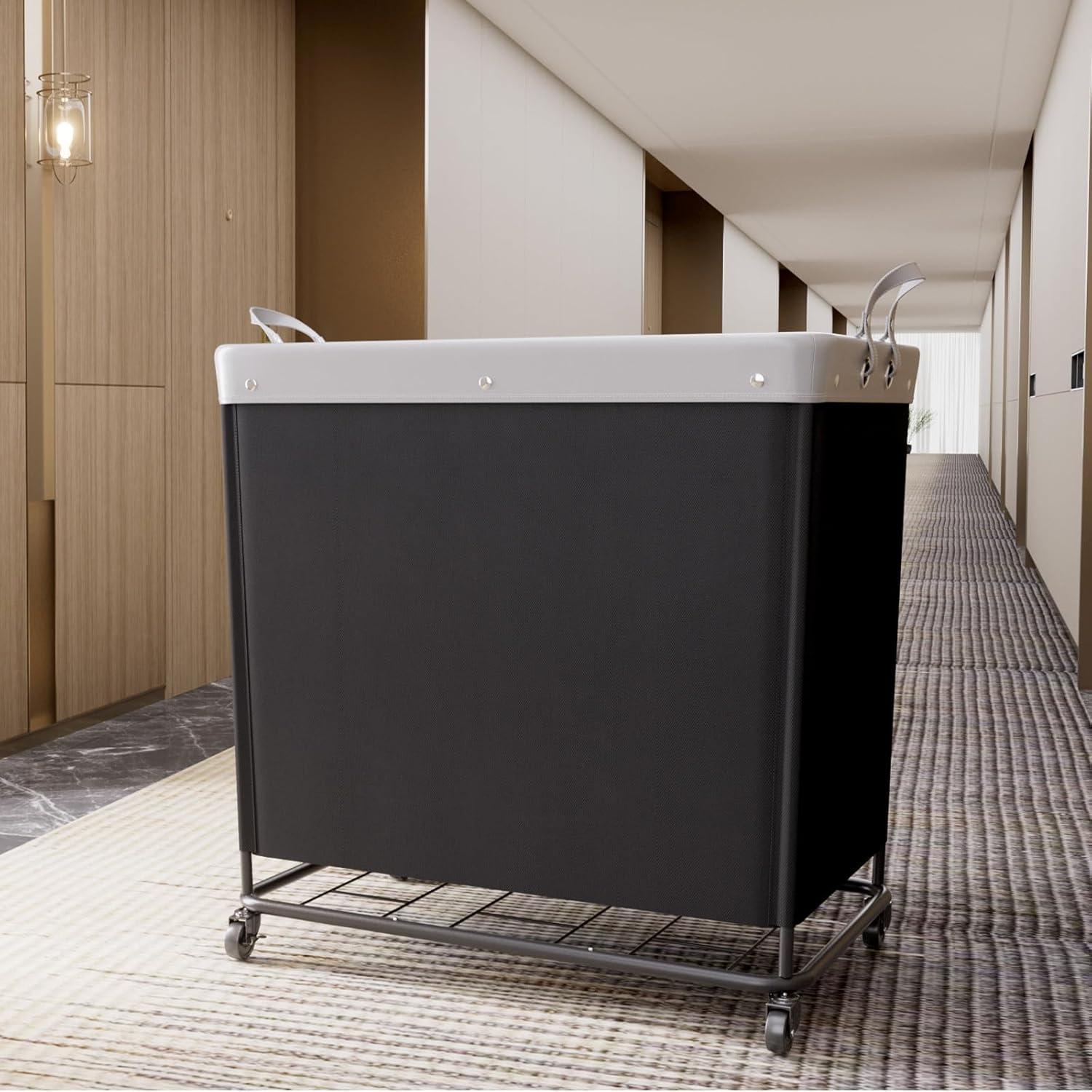 image:imageLifewit 165L Laundry Basket with Wheels Large Heavy Duty Commercial Rolling Laundry Hamper with Handles Tall Steel Frame Laundry Cart for Laundry Room Bedroom Hotel Home Dorm WhiteBlack