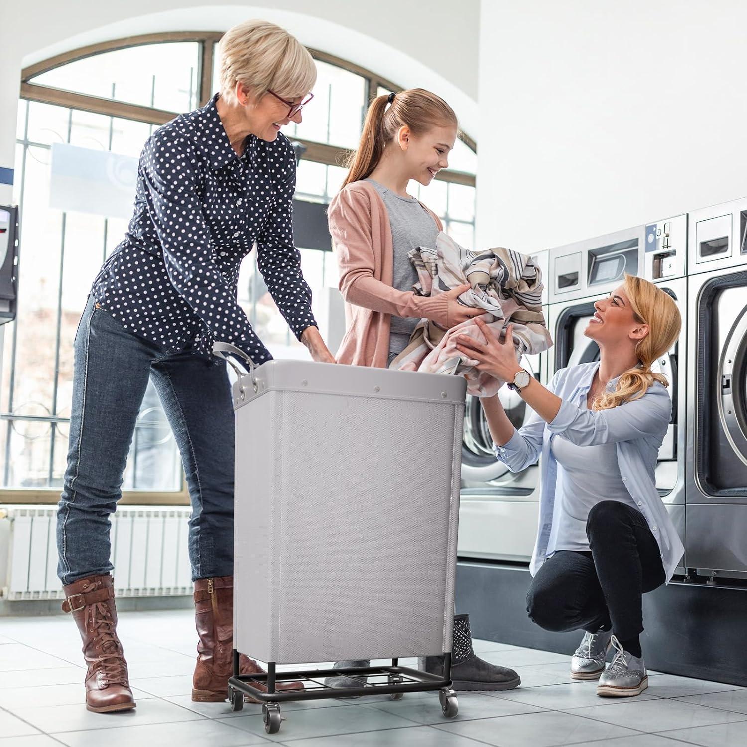 image:imageLifewit 165L Laundry Basket with Wheels Large Heavy Duty Commercial Rolling Laundry Hamper with Handles Tall Steel Frame Laundry Cart for Laundry Room Bedroom Hotel Home Dorm WhiteSliver Gray