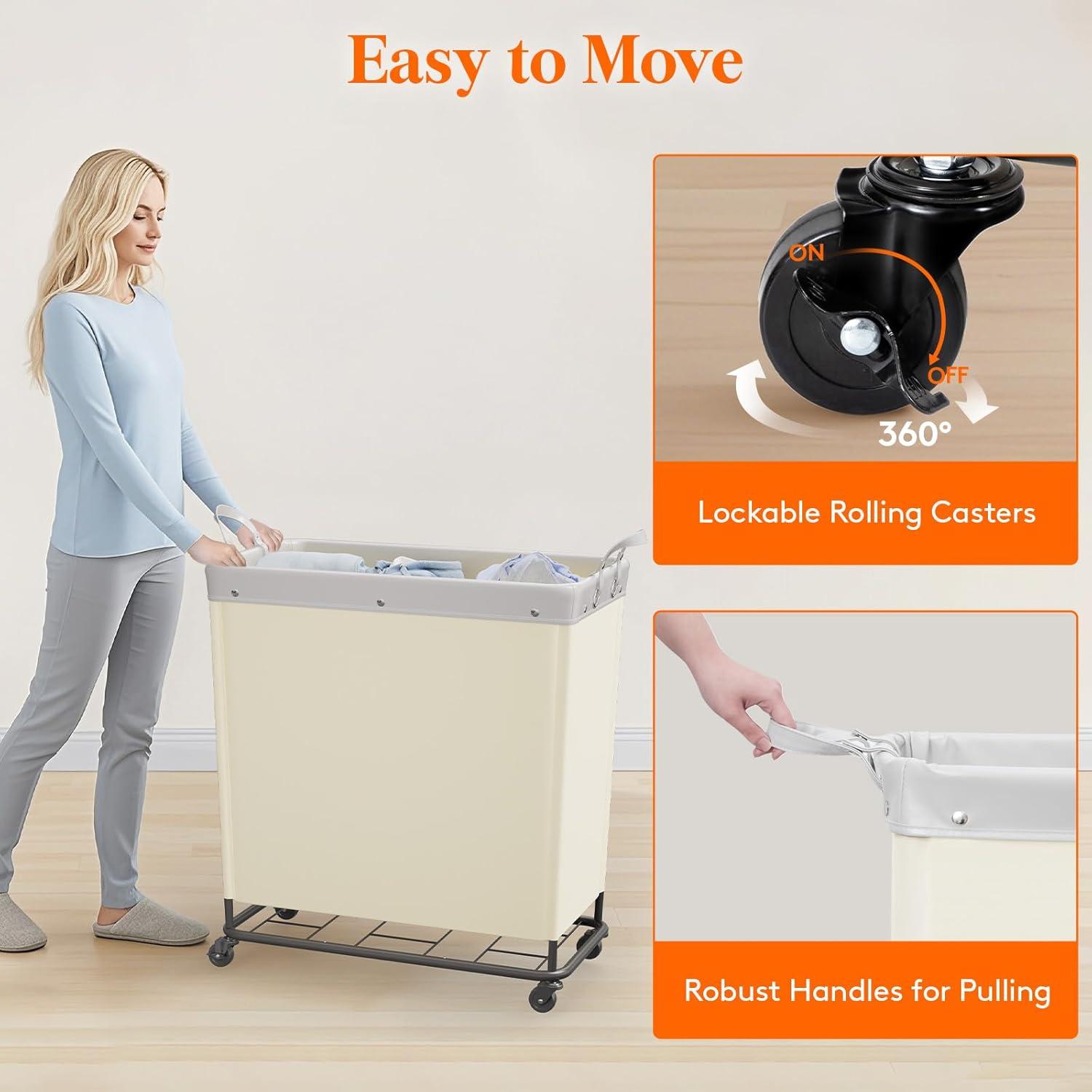 image:imageLifewit 165L Laundry Basket with Wheels Large Heavy Duty Commercial Rolling Laundry Hamper with Handles Tall Steel Frame Laundry Cart for Laundry Room Bedroom Hotel Home Dorm WhiteWhite