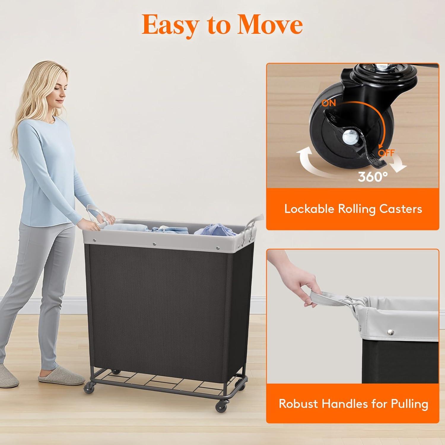 image:imageLifewit 165L Laundry Basket with Wheels Large Heavy Duty Commercial Rolling Laundry Hamper with Handles Tall Steel Frame Laundry Cart for Laundry Room Bedroom Hotel Home Dorm WhiteBlack