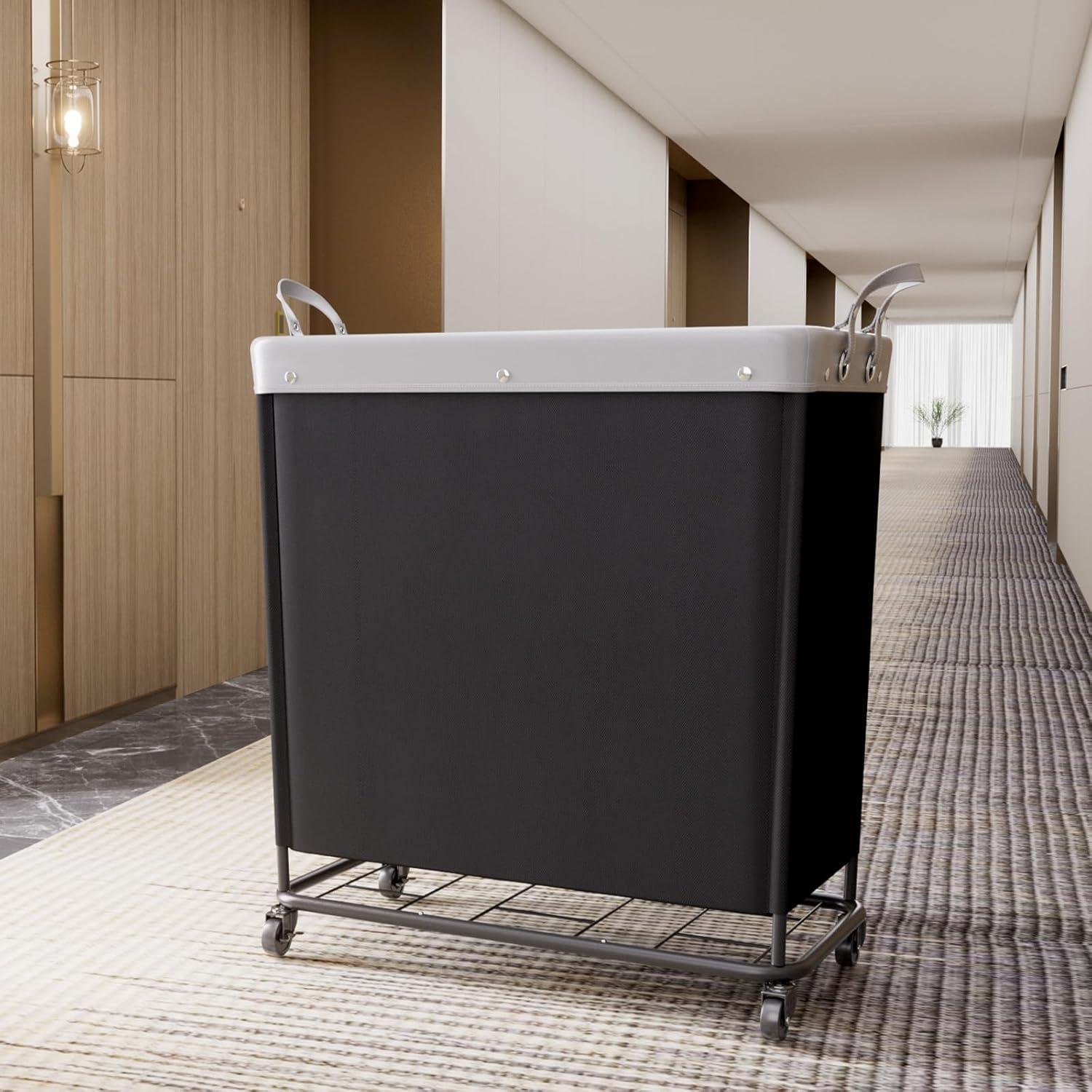 image:imageLifewit 165L Laundry Basket with Wheels Large Heavy Duty Commercial Rolling Laundry Hamper with Handles Tall Steel Frame Laundry Cart for Laundry Room Bedroom Hotel Home Dorm WhiteBlack