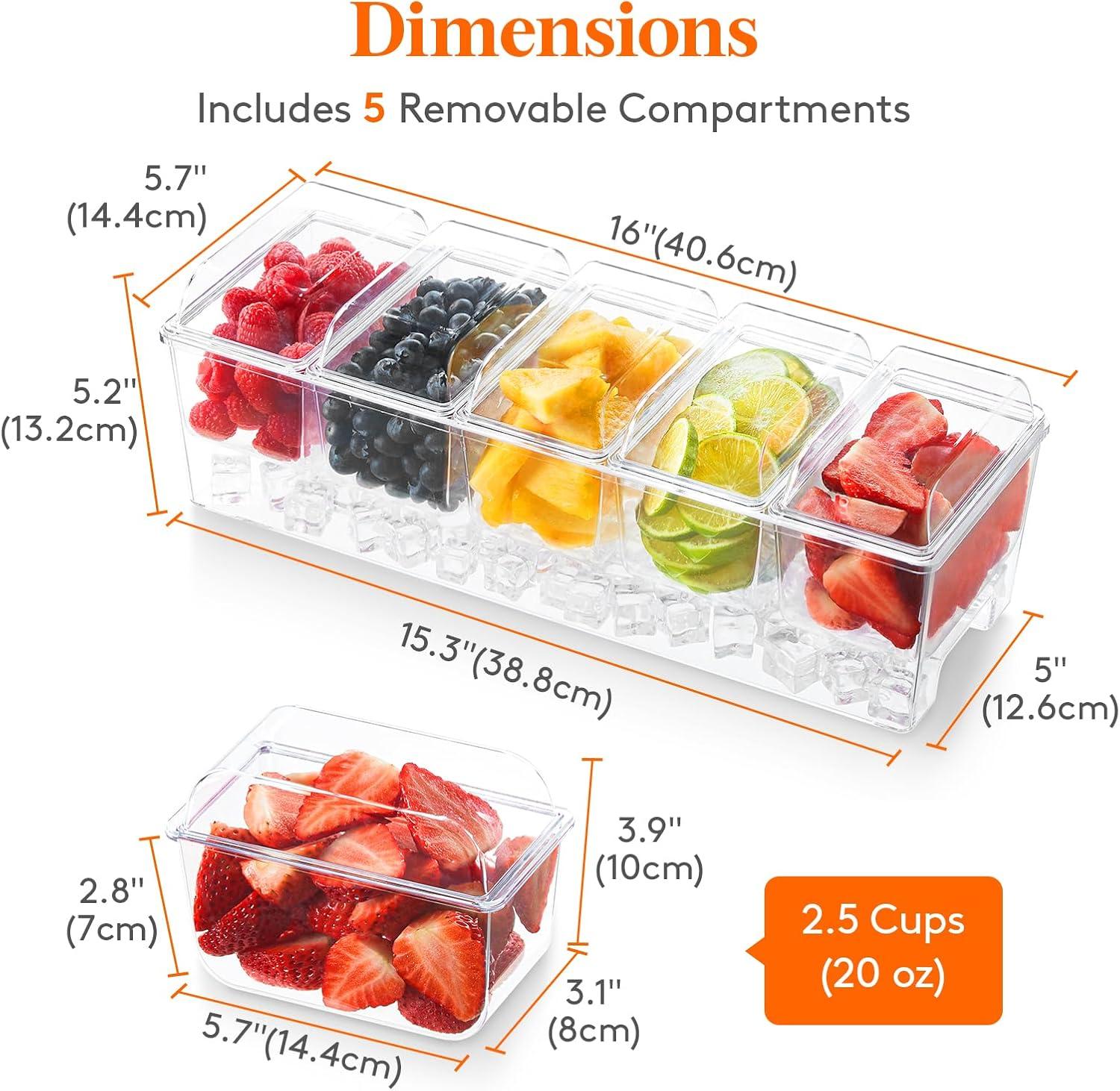 image:imageLifewit 2 Pack Ice Chilled Condiment Caddy with 5 Containers25 cup Condiment Server with Separate Lids Serving Tray Platter for Bar Accessories Fruit Salad Taco Party Garnish1