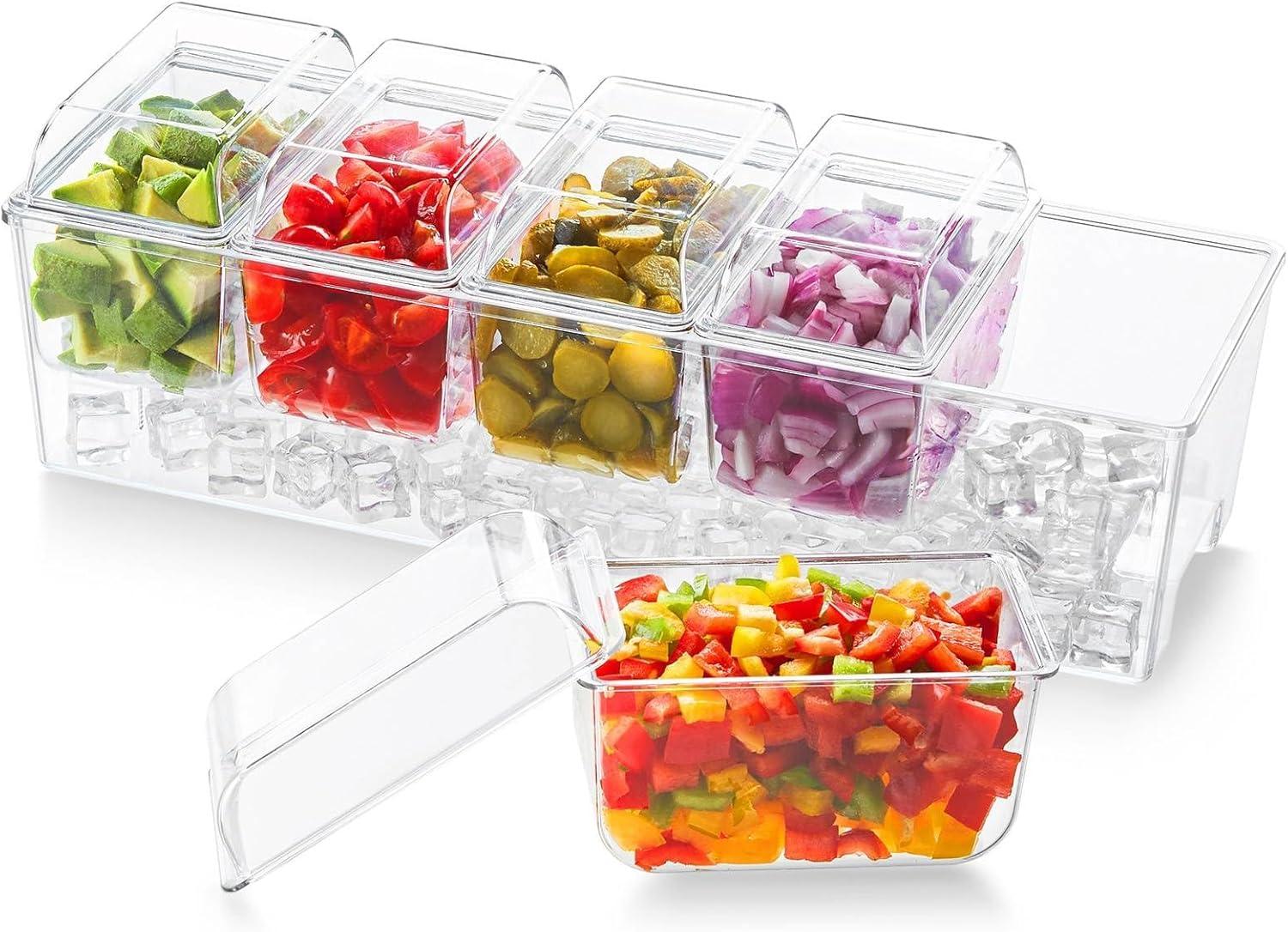 image:imageLifewit 2 Pack Ice Chilled Condiment Caddy with 5 Containers25 cup Condiment Server with Separate Lids Serving Tray Platter for Bar Accessories Fruit Salad Taco Party Garnish1