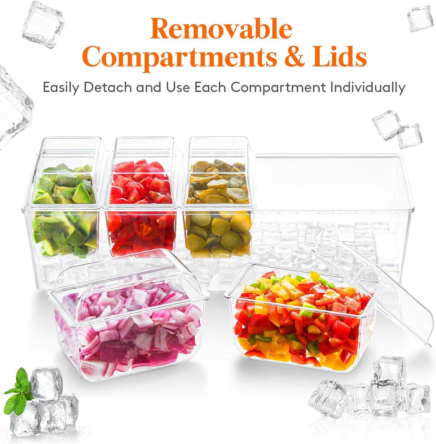image:imageLifewit 2 Pack Ice Chilled Condiment Caddy with 5 Containers25 cup Condiment Server with Separate Lids Serving Tray Platter for Bar Accessories Fruit Salad Taco Party Garnish4