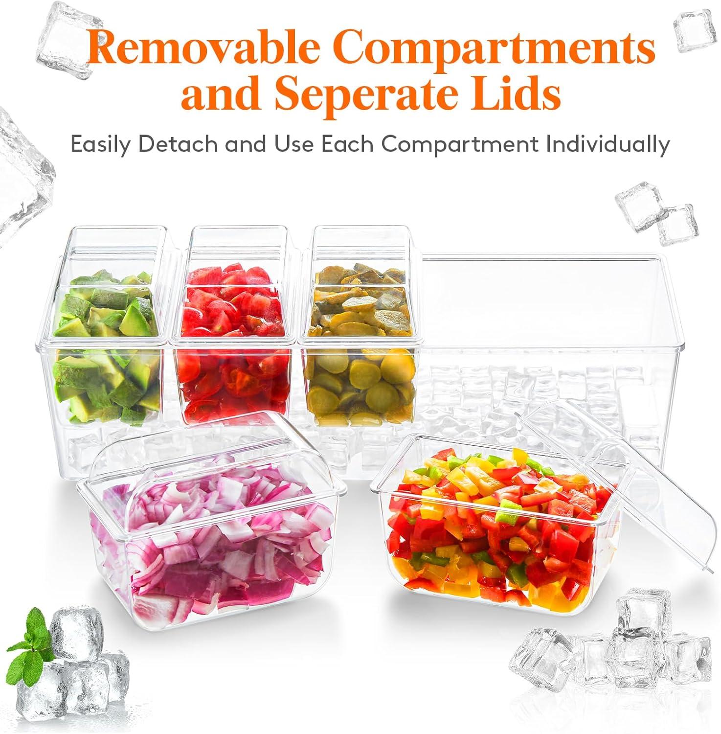 image:imageLifewit 2 Pack Ice Chilled Condiment Caddy with 5 Containers25 cup Condiment Server with Separate Lids Serving Tray Platter for Bar Accessories Fruit Salad Taco Party Garnish1