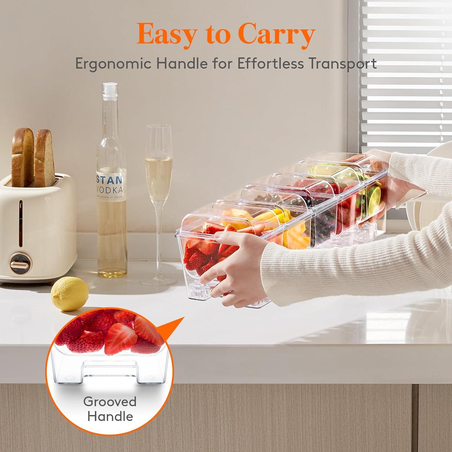 image:imageLifewit 2 Pack Ice Chilled Condiment Caddy with 5 Containers25 cup Condiment Server with Separate Lids Serving Tray Platter for Bar Accessories Fruit Salad Taco Party Garnish4