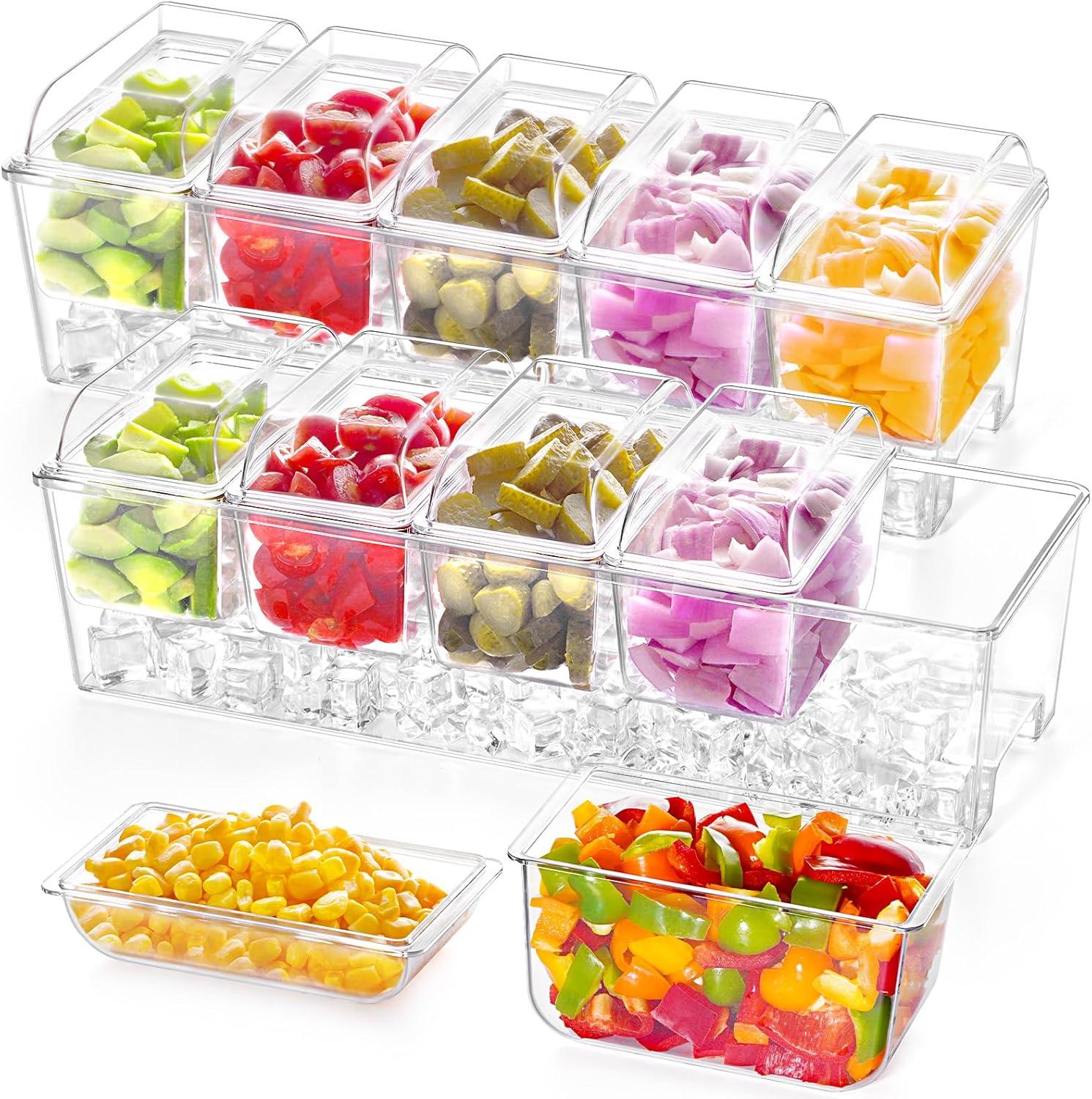 image:imageLifewit 2 Pack Ice Chilled Condiment Caddy with 5 Containers25 cup Condiment Server with Separate Lids Serving Tray Platter for Bar Accessories Fruit Salad Taco Party Garnish2