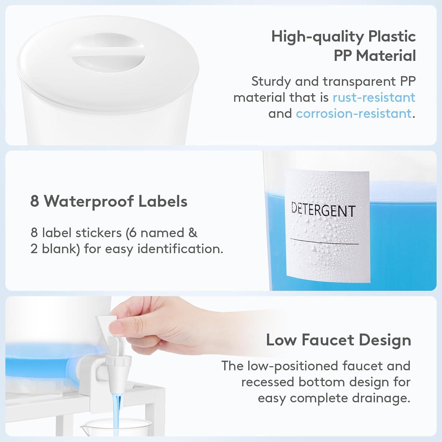 image:imageLifewit 2Pack Liquid Laundry Detergent Dispenser 118 fl oz35L Laundry Room Soap Dispenser with LeakProof Spigot Plastic Containers for Fabric Softener Bleach with Stand Labels Measuring Cups
