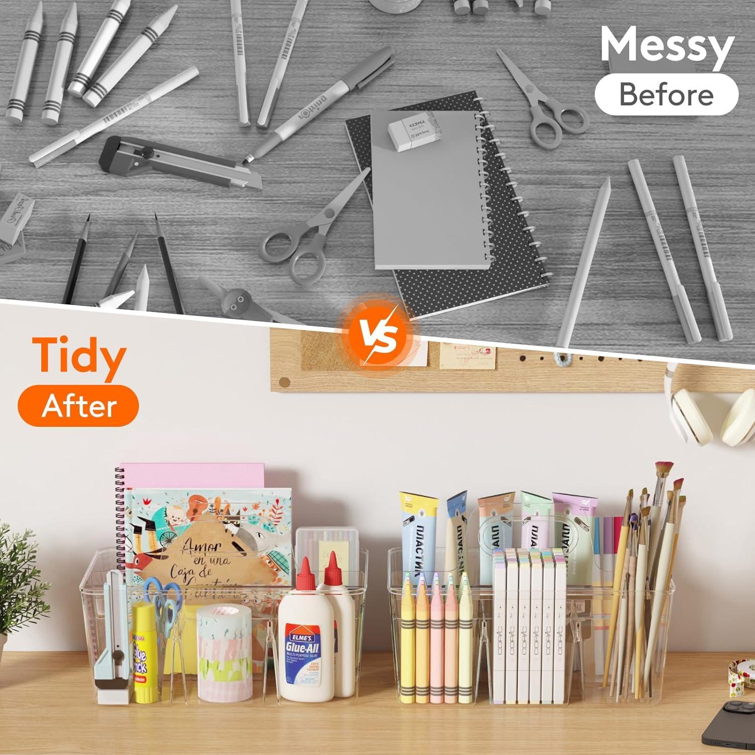 image:imageLifewit 2Pack Plastic Divided Caddy Organizer with Handle Portable Art Supply Storage Organizer for Craft Supplies Cosmetics Holds Pencil Crayon Brushes Hair Product Dorm Shower Caddy ClearClear