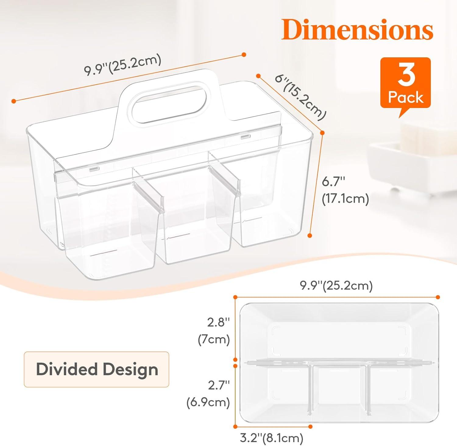 image:imageLifewit 2Pack Plastic Divided Caddy Organizer with Handle Portable Art Supply Storage Organizer for Craft Supplies Cosmetics Holds Pencil Crayon Brushes Hair Product Dorm Shower Caddy ClearClear