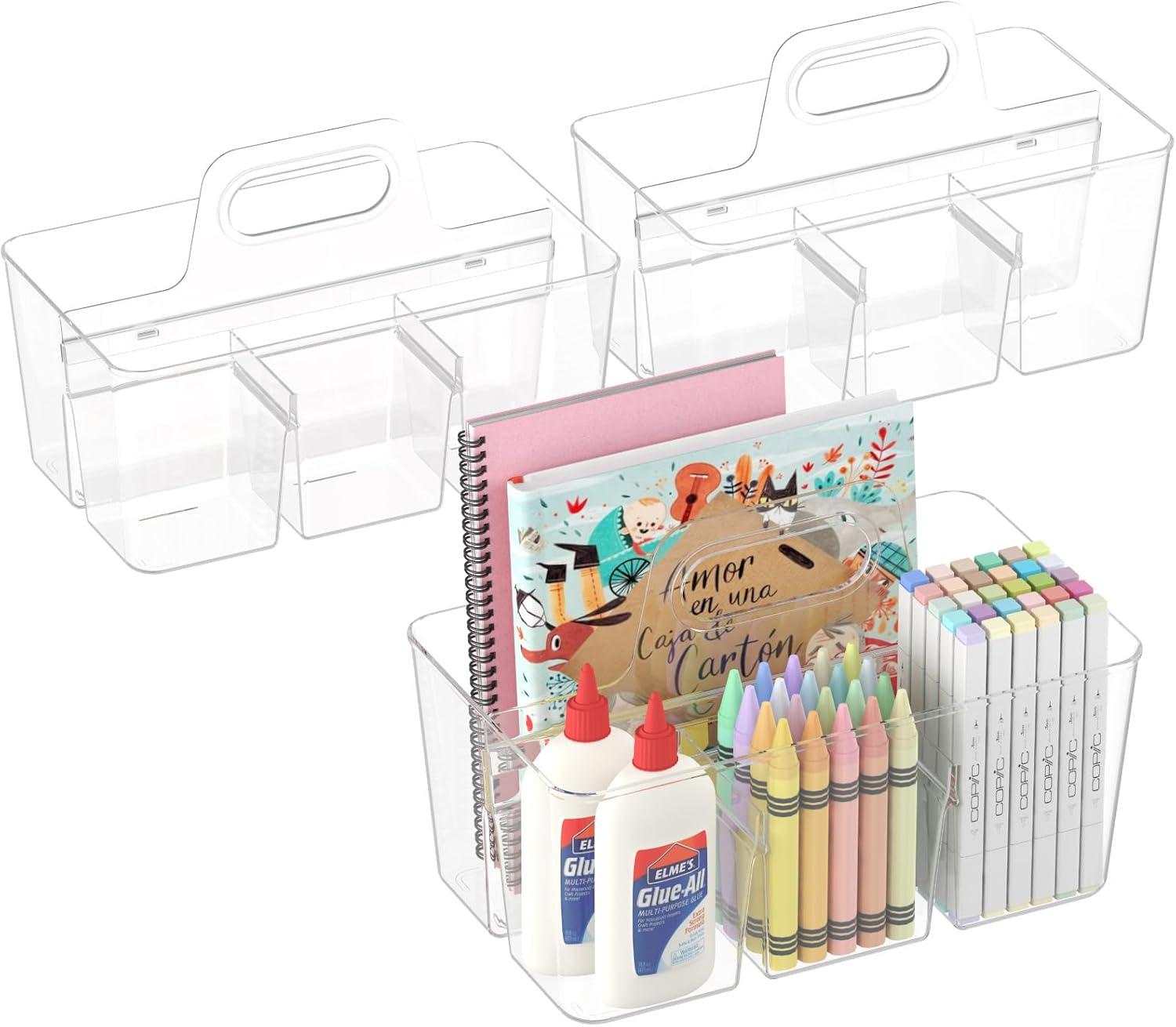 image:imageLifewit 2Pack Plastic Divided Caddy Organizer with Handle Portable Art Supply Storage Organizer for Craft Supplies Cosmetics Holds Pencil Crayon Brushes Hair Product Dorm Shower Caddy ClearClear