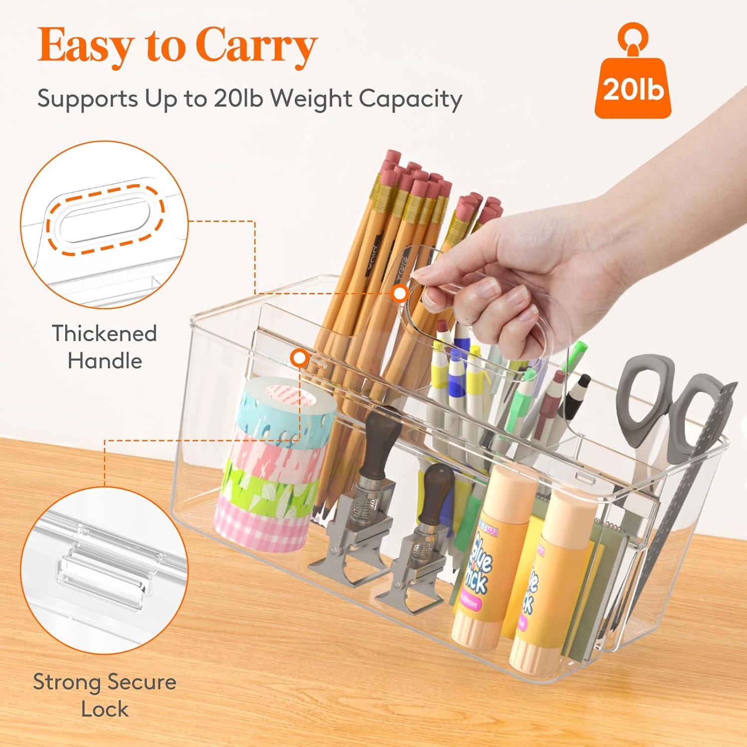 image:imageLifewit 2Pack Plastic Divided Caddy Organizer with Handle Portable Art Supply Storage Organizer for Craft Supplies Cosmetics Holds Pencil Crayon Brushes Hair Product Dorm Shower Caddy ClearClear